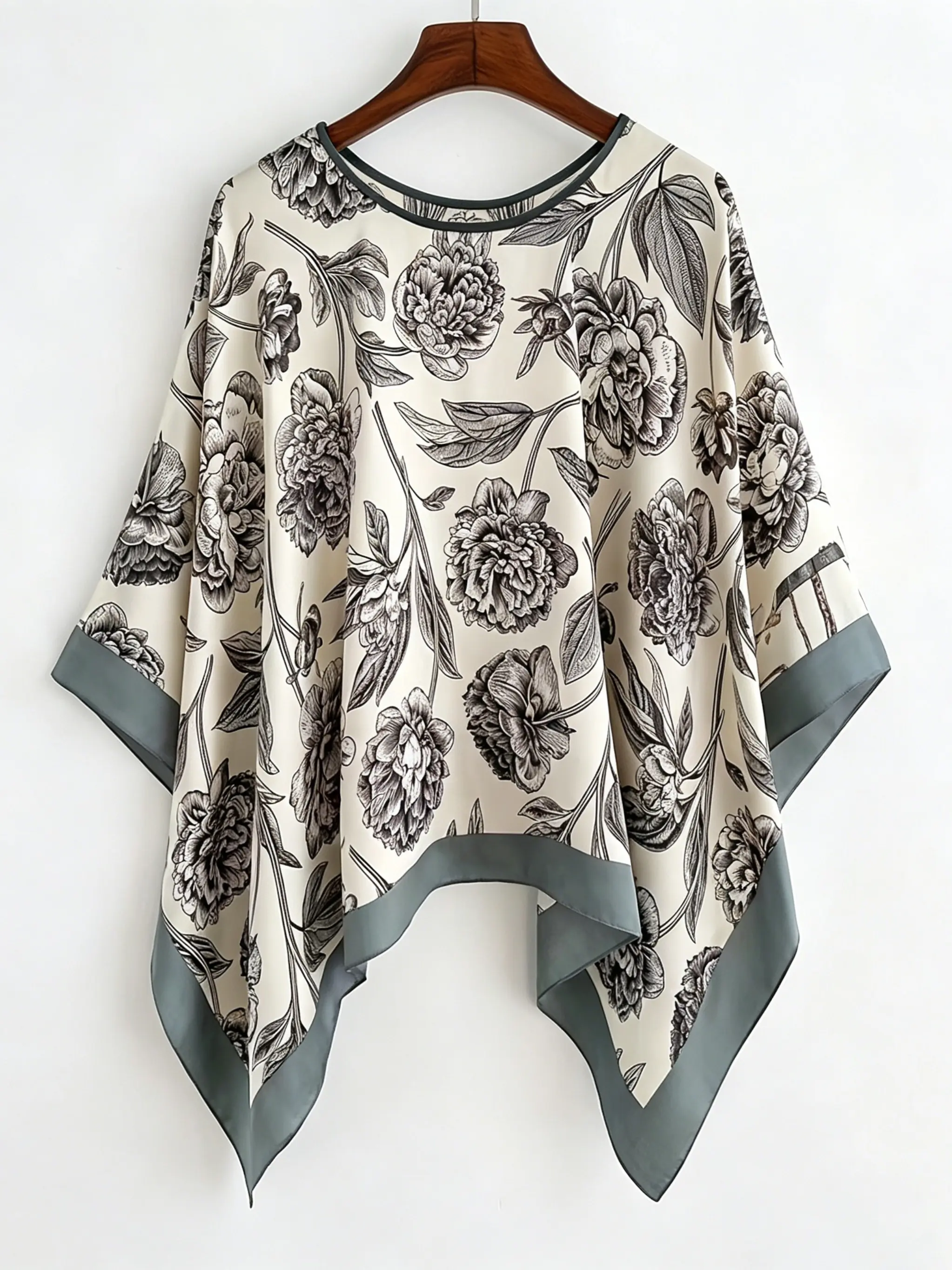 Elegant Floral Fashion Shawl, Multiple Random Prints, Round Neck Lightweight Sun Protection, Perfect for Dates, Beach, Holidays