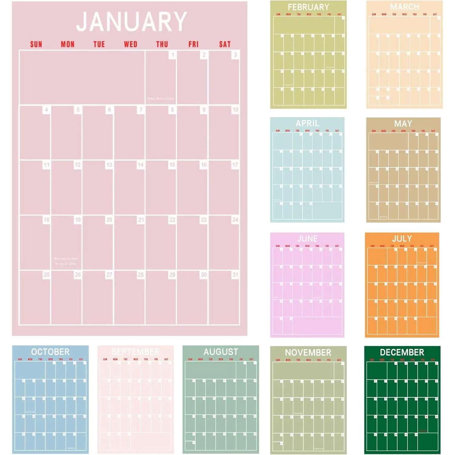 2026 Yearly Wall Calendar, Large Monthly Calendar For Wall, 12 Months A3 Individual Pages Vertical Wall Calendar Planner Whole Year at  Glance, 12? x 17?, Multi-Color Combo