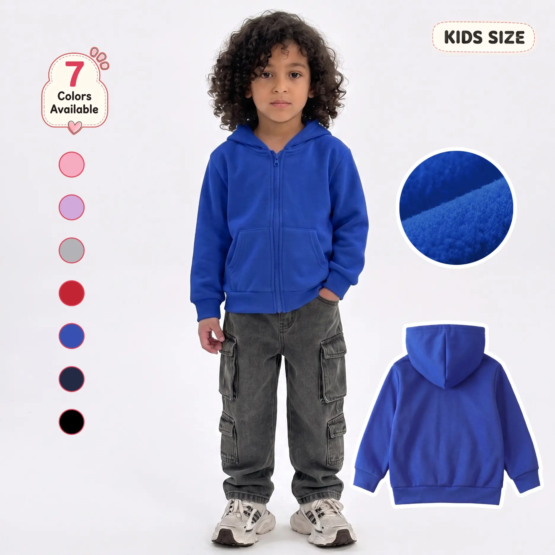 Kids’ Zip-Up Hooded Jacket with Front Pockets, Soft Lightweight Long Sleeve Casual Outerwear for School, Travel, Outdoor Play, Daily Wear, Spring and Fall