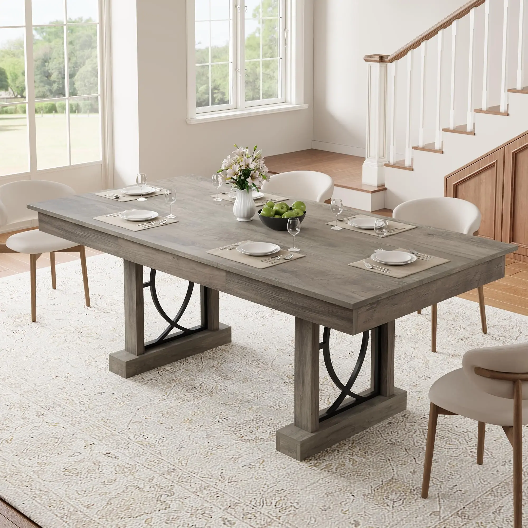 GARVEE 71-Inch Wooden Farmhouse Dining Table for 6-8 with Two Large Drawers, Thick Top, and Sturdy Frame in Rustic Gray, Perfect for Big Family Kitchens and Dinettes