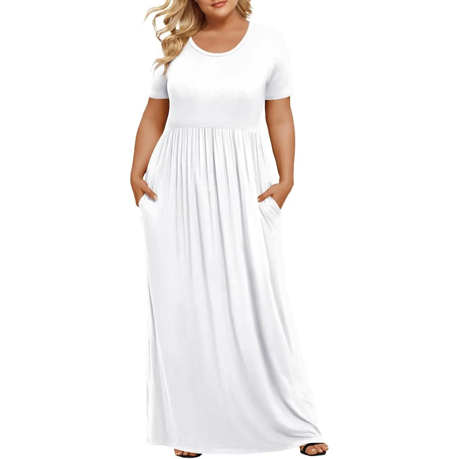 Women's Plus Size Maxi Dresses for Curvy Women Summer Short Sleeve Casual 2026 Long Dress XL-6XL