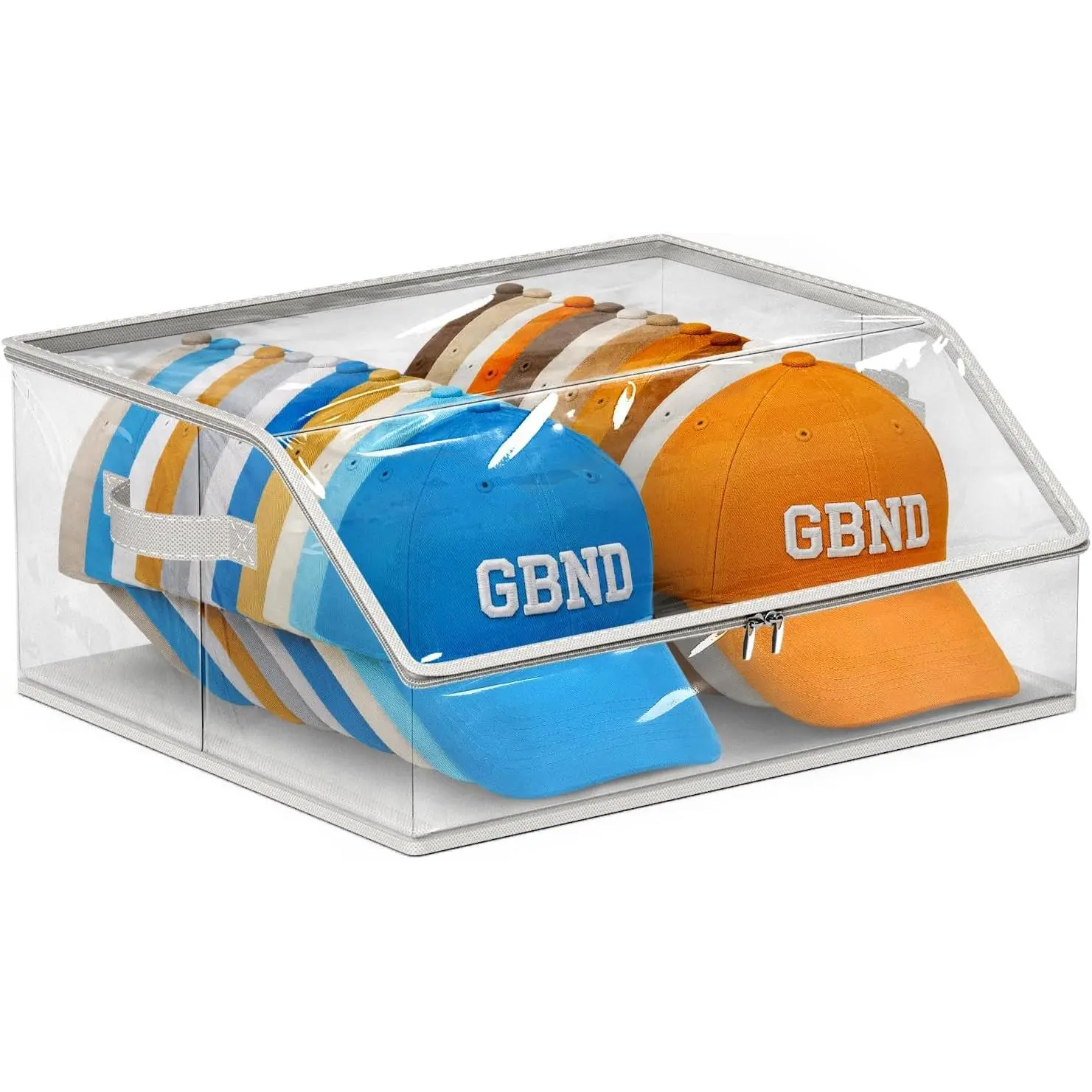 Stackable Hat Storage Box for Baseball Caps, Clear Hat Organizer for Closet Holds 22 Caps, Large Hat Box Display with Cardboard (Grey)