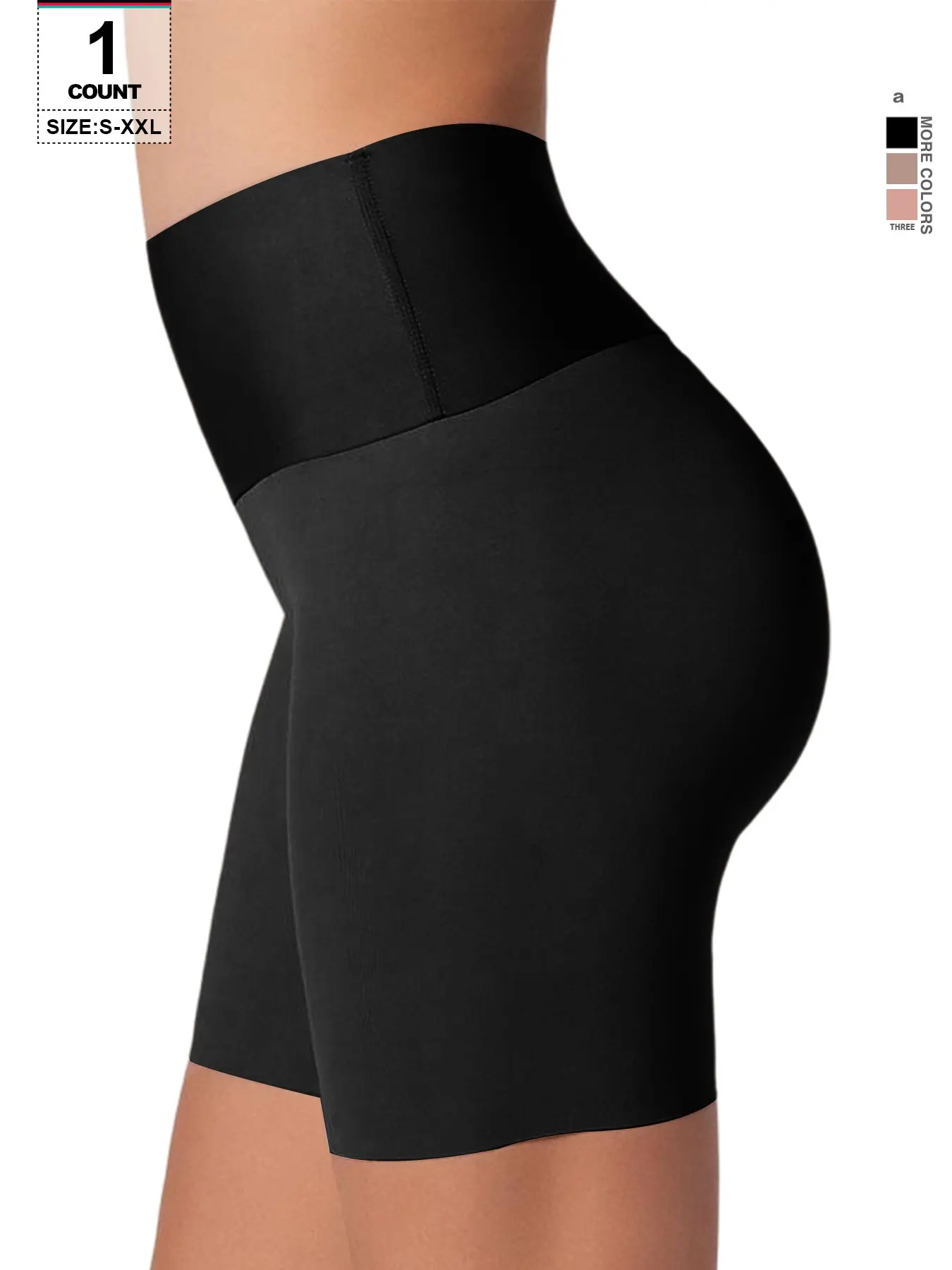 Women No Roll Mid Thigh Compression Soft Smooth Shapewear Shaping Shorts, Anti Rub Under Dress, High Waist Elastic Waist, Casual Plain Design, Organic Textile