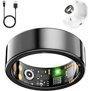 SmartRing  24/7 Heart Rate Blood Pressure SpO2 & Sleep Tracker, IP68 Waterproof Fitness Ring with Remote Family Care and Portable Charging Case