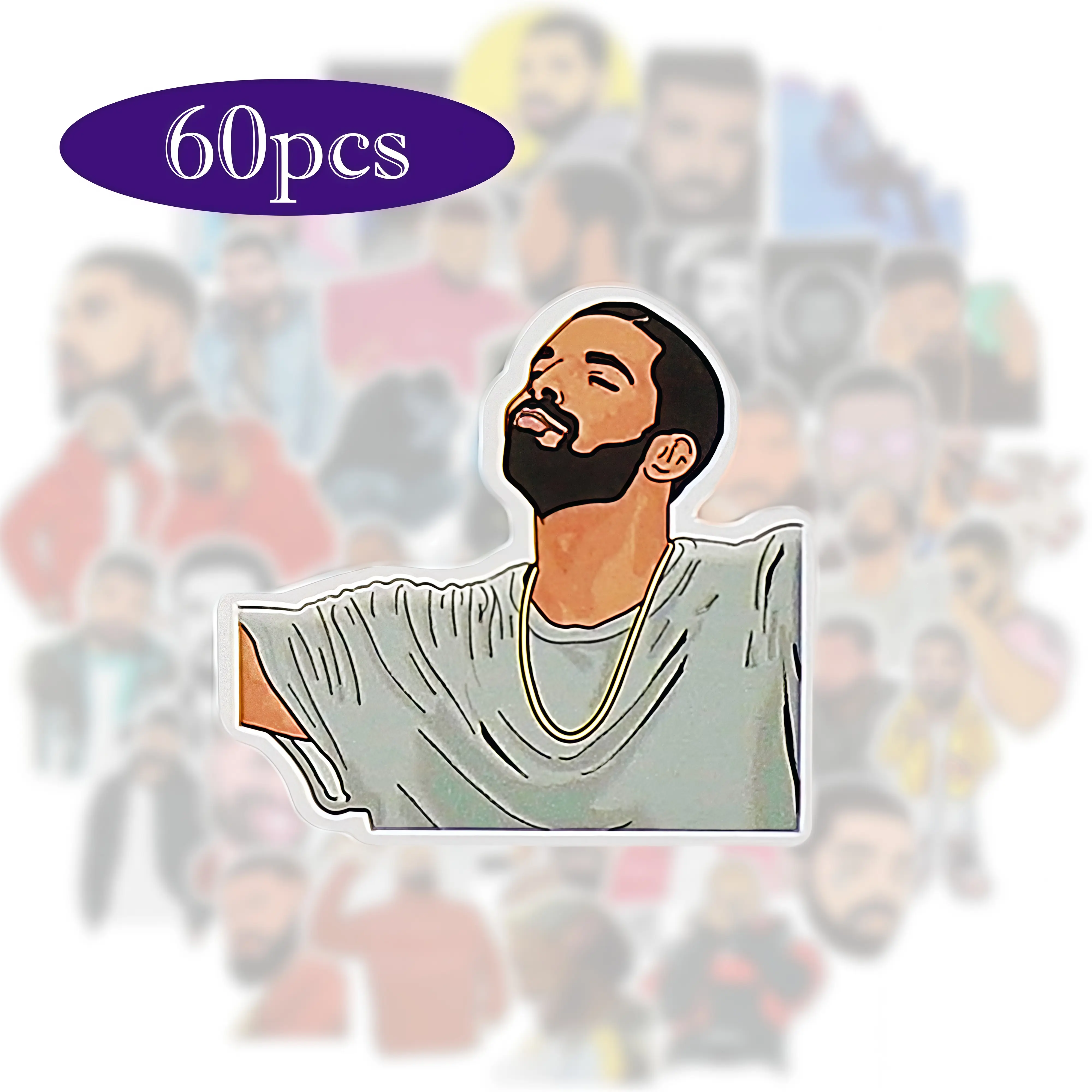 60pcs Drakeeee Rapper Stickers Singer Merch, Versatile Adornments for Multiple Surfaces, Waterproof Vinyl Art, Durable Multi-Surface Adhesive, Music-Themed Collections