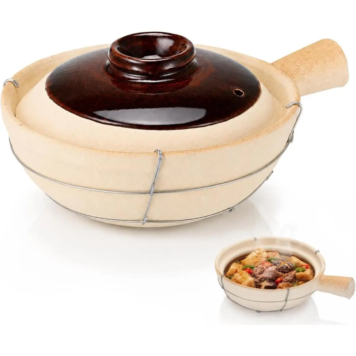 LIFKOME 0.8L Traditional Round Ceramic Casserole Pot - Smooth Single-Handle Heat-Resistant Cookware for Home Cooking & Restaurant Kitchen Use
