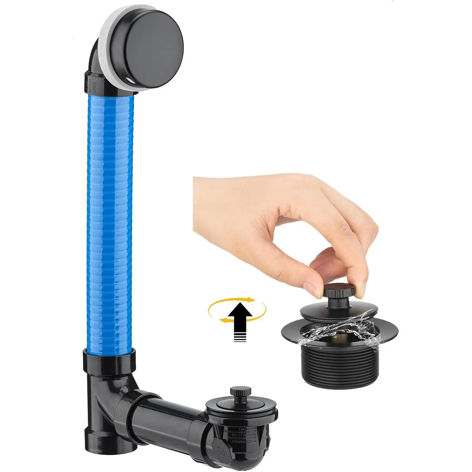 (1 Pack)  Black Tub  Drain and Overflow Kit 1-1/2" Bathtub Drain Kit with Blue Plastic Pipe Bathtub