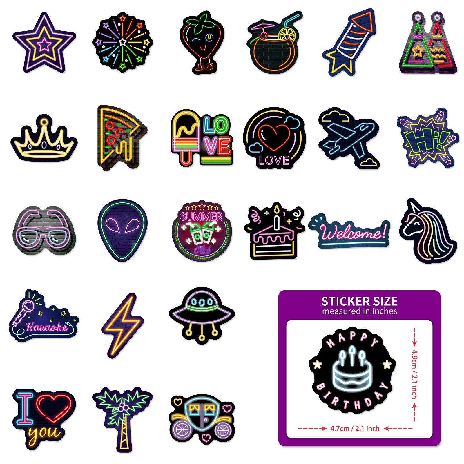 50pcs Neon Series Sticker, Waterproof Sticker Pack, Sticker Decals for Wall Water Bottle Skateboard Helmet Car Bike Luggage Laptop, Christmas Gift, Colorful Creative Decoration