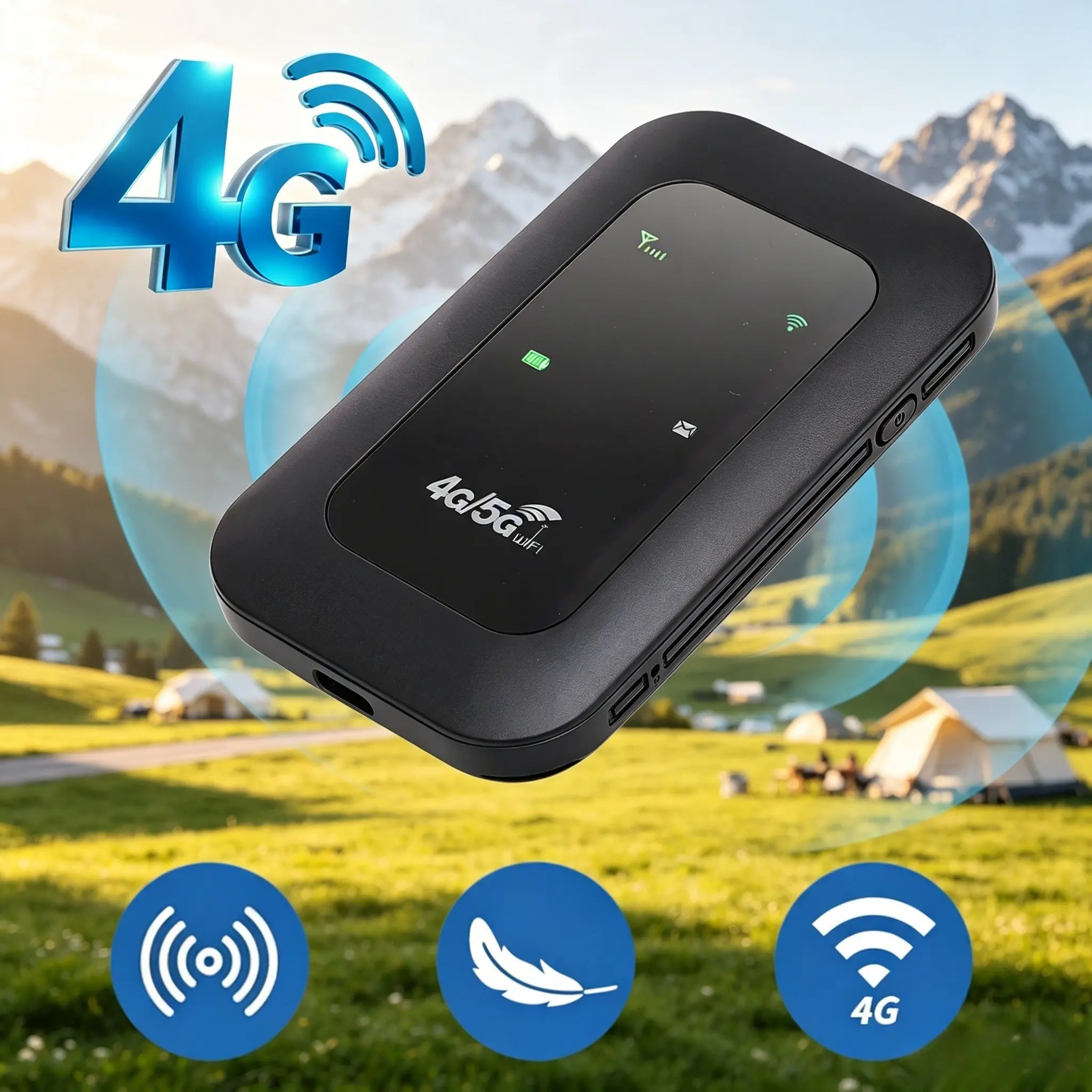 4G LTE travel router,Portable travel accessories,Newly upgraded,high-speed network,long battery life,strong 4G coverage,supports multiple device connections,suitable for travel,outdoor camping,and mountain climbing.