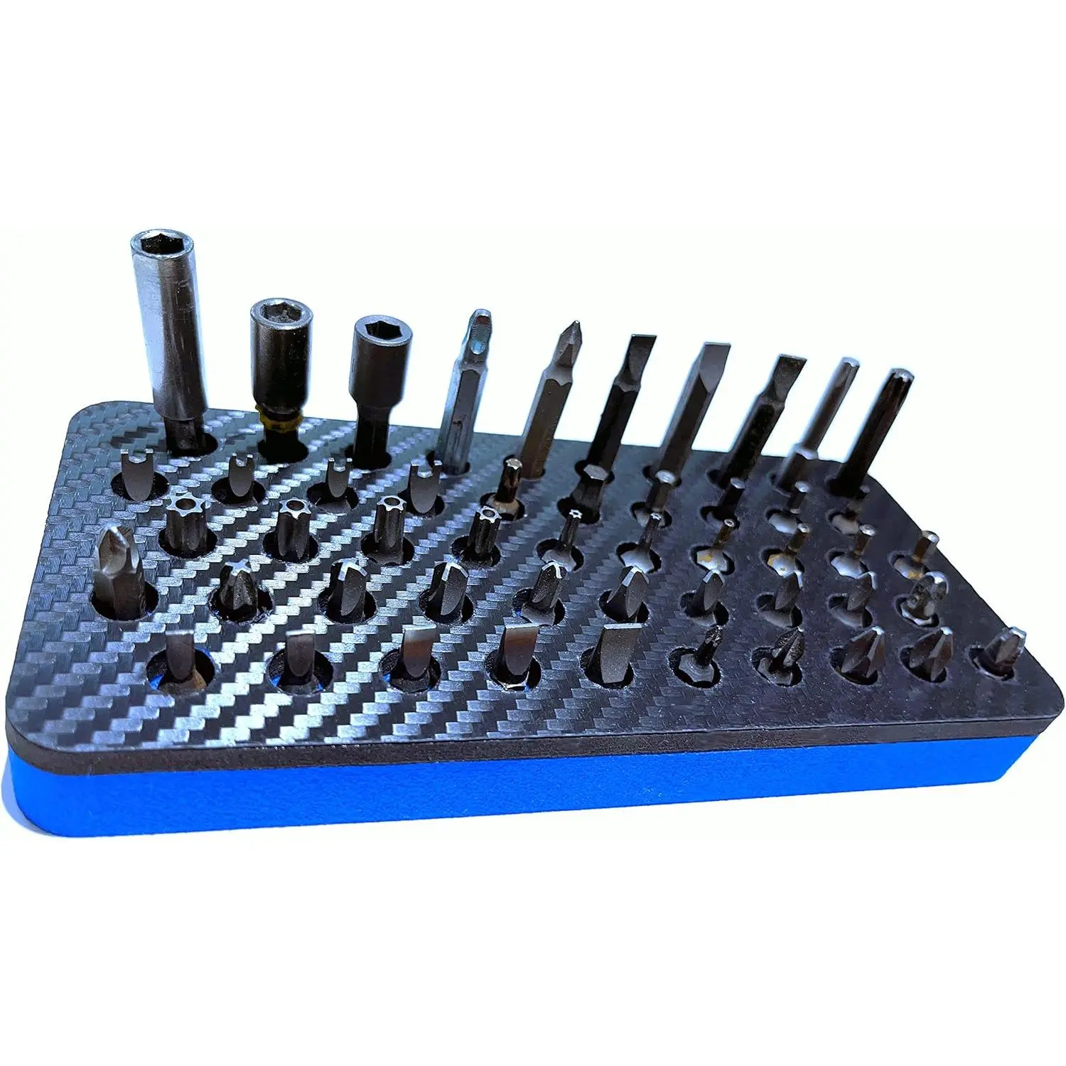 50  bit organizer and holder - works with hex bits,  bits, torx bits,  and screw  bits - holds any 1/4 inch drive bit - tool organizer