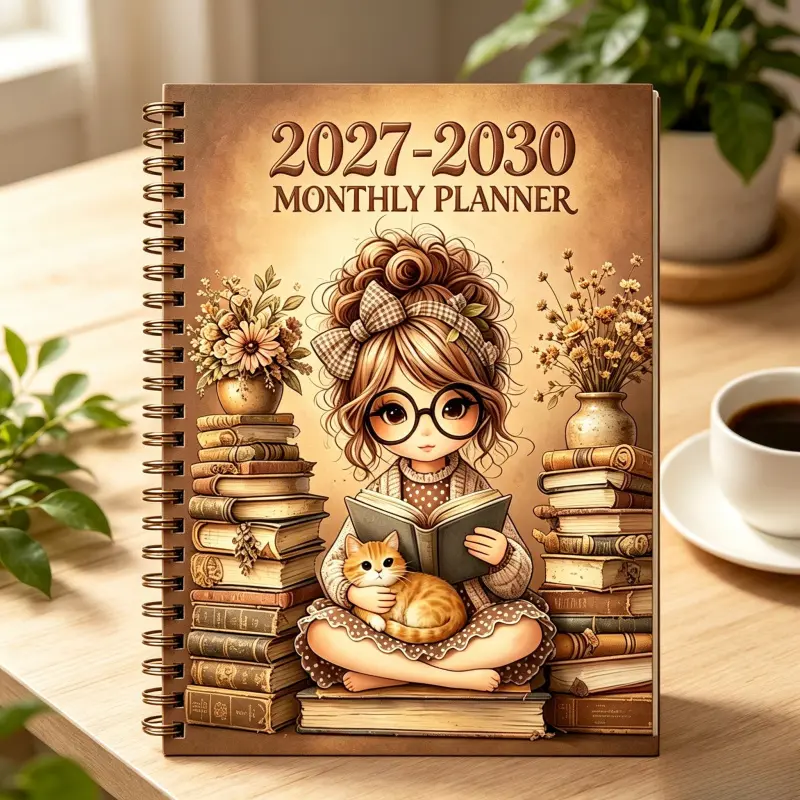 A5-sized 2027-2030 monthly planner, Yearly planner - January 2027 to December 2030, cover design for a little girl who loves learning, annual calendar planner, month labels, 48-month calendar, available in multiple colors, the perfect gift for