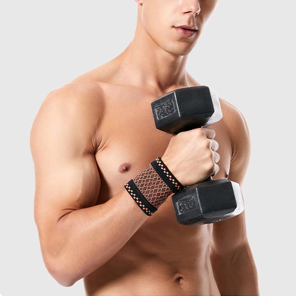 Copper Wrist Compression Brace (2Pcs), Elastic Wrist Support Sleeve Wrist Braces For Tendonitis, Arthritis, Carpal Tunnel Pain Relief, Soft Wrist Wrap Wristbands For Sport, Fitness, Workout, Typing