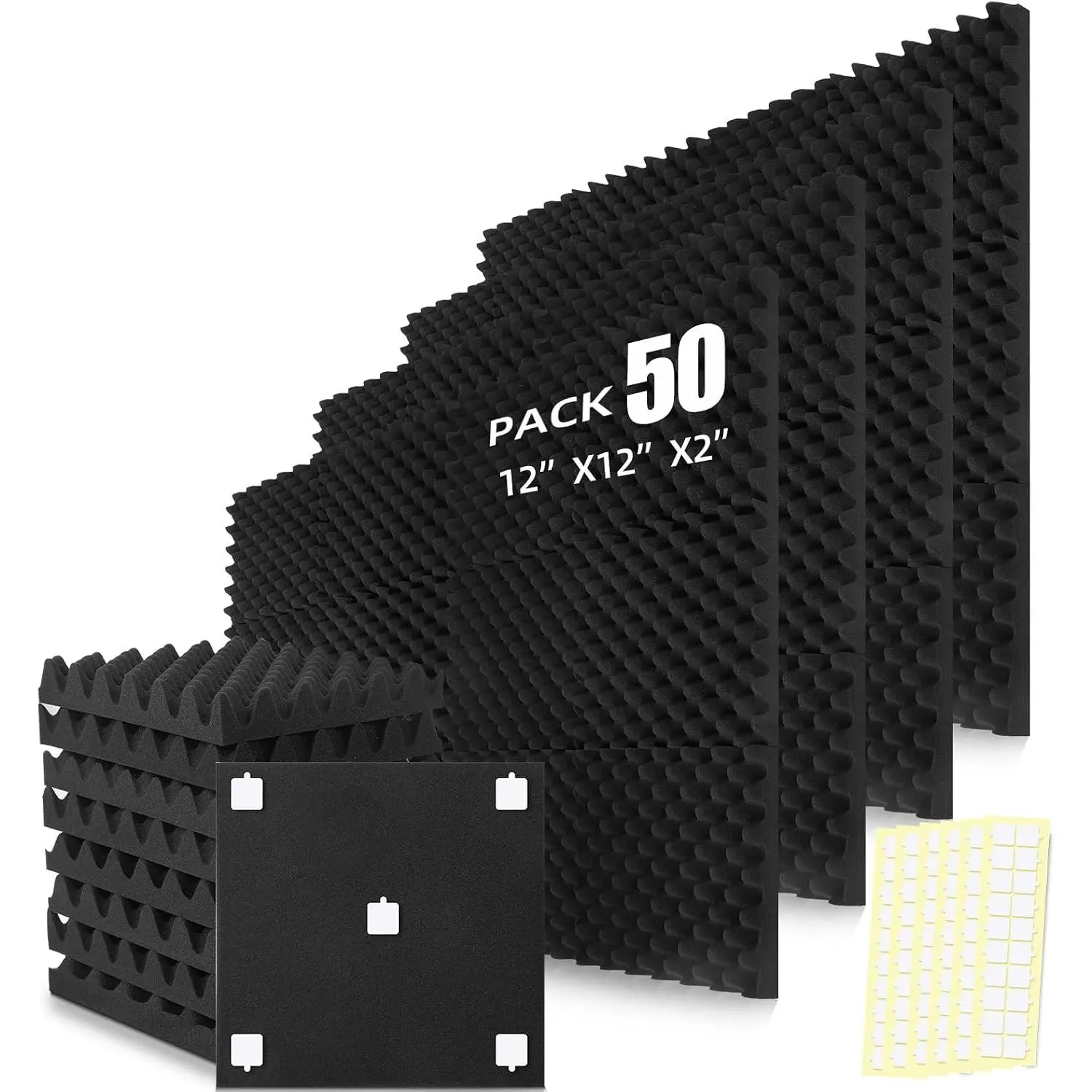 50 Pack Acoustic  Panels, 12"x12"x2" Egg Crate Sound Proof , Sound Absorbing Panels for Studio,  Theater, Office, Bedroom, Noise Cancelling Wall Panels, Black