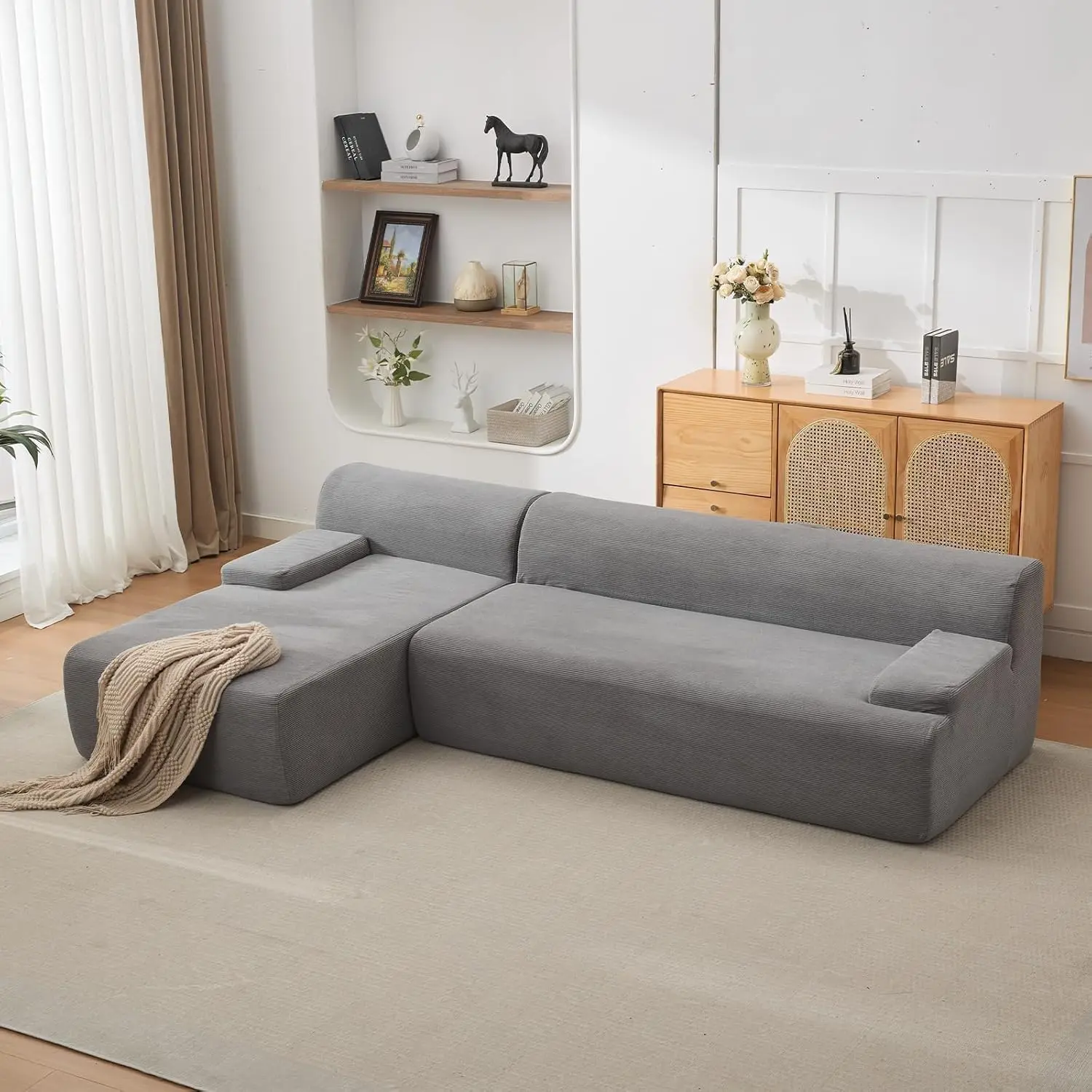 【Garvee】 Spacious 108" Modular L-Shaped Sectional Sofa with Left Chaise - Cloud Comfort, Soft Corduroy, High Resilience Foam, Space-Saving Lounge for Living Room