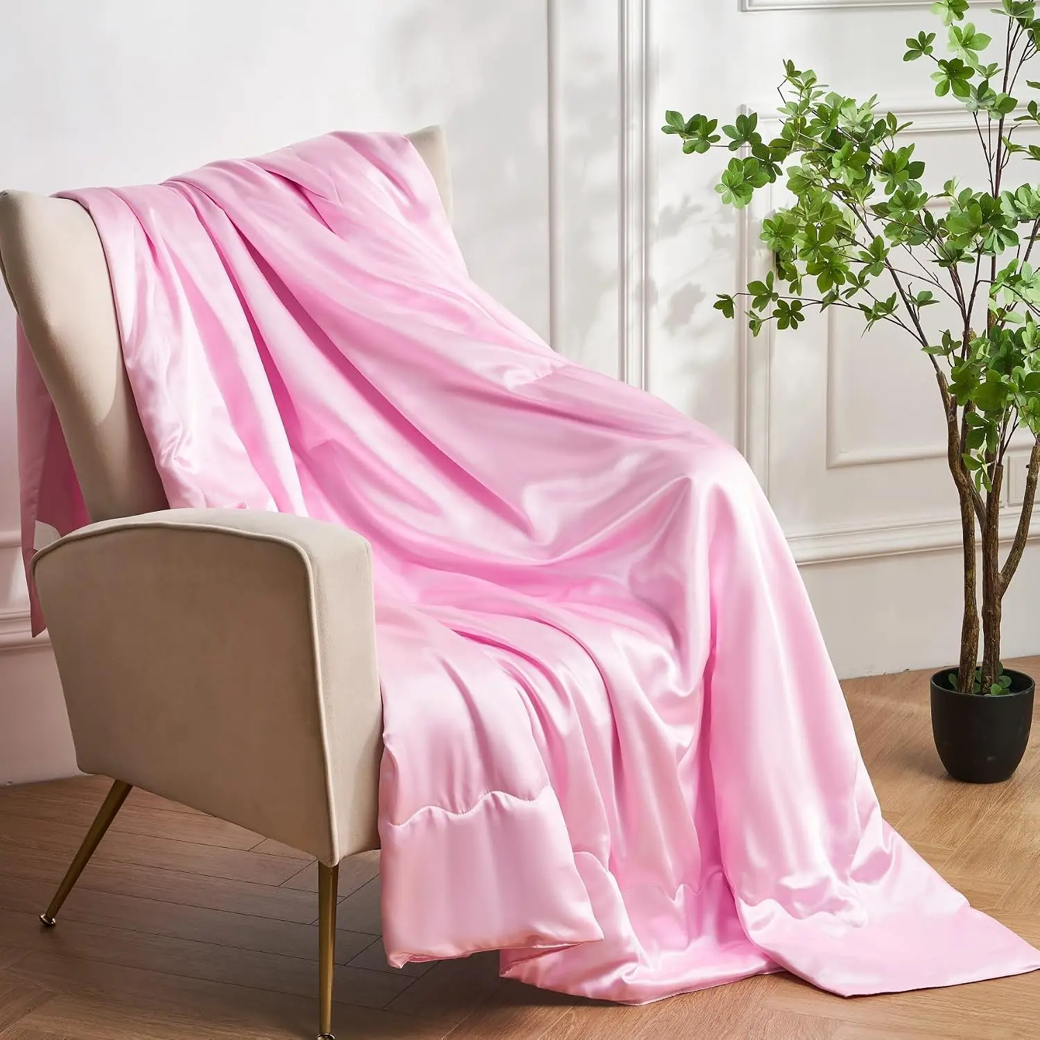 Cooling Satin Throw Blanket 50 x 60 Inches for  Seasons | Soft Lightweight Silky Bed Blanket for Couch, Sofa, Camping, Bed, Outdoor, Travel, ,  Microfiber with Satin Weave