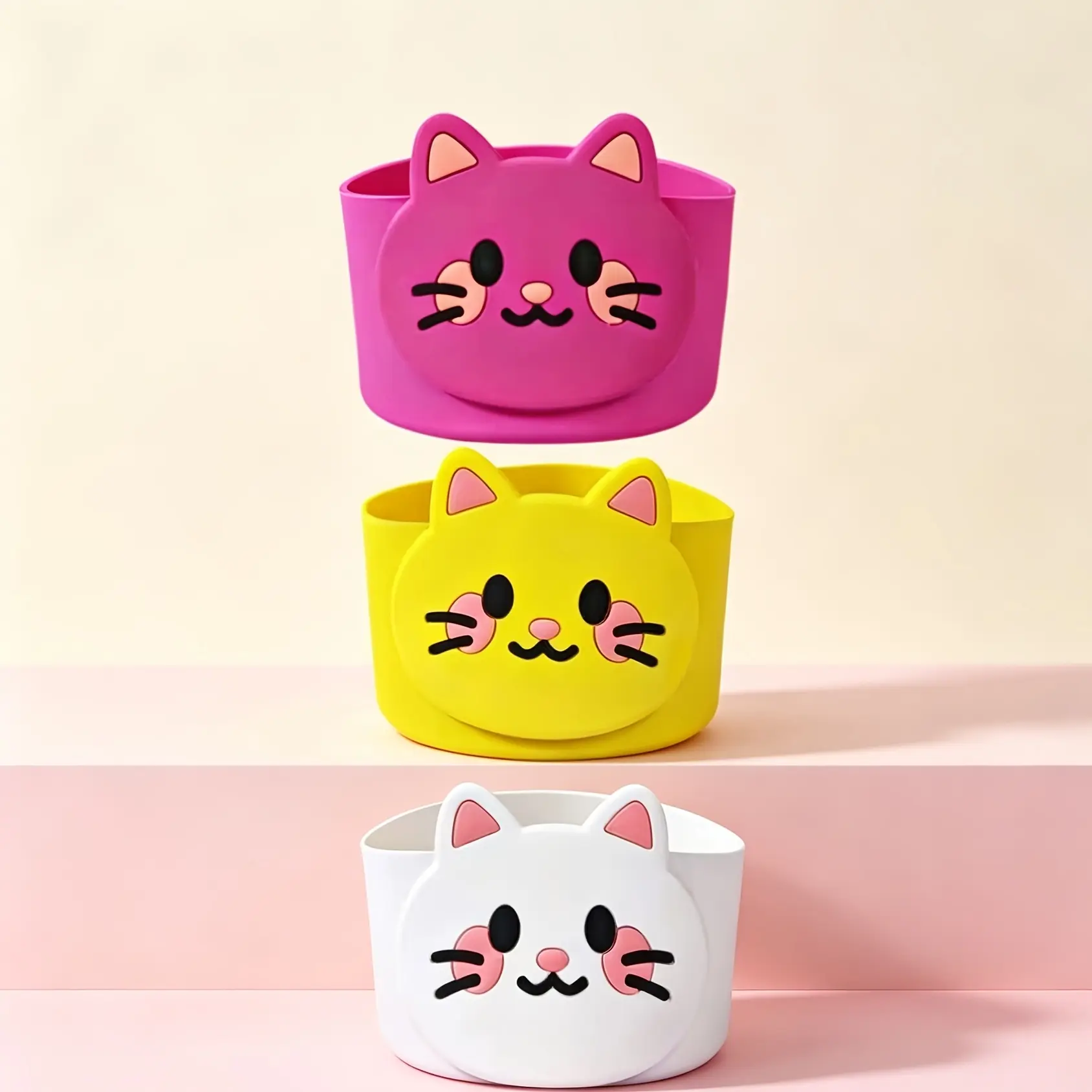 Cute Cat Face Silicone Cup Sleeve, Fits 40oz/30oz Water Bottles |   Non-slip Protective Base, Water Bottle Accessory |   Fun Design, Durable Silicone