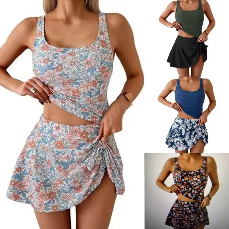 Women's swimsuit, fashionable European and American style, slim fit with drawstring design on both sides, two-piece tankini swimsuit for women