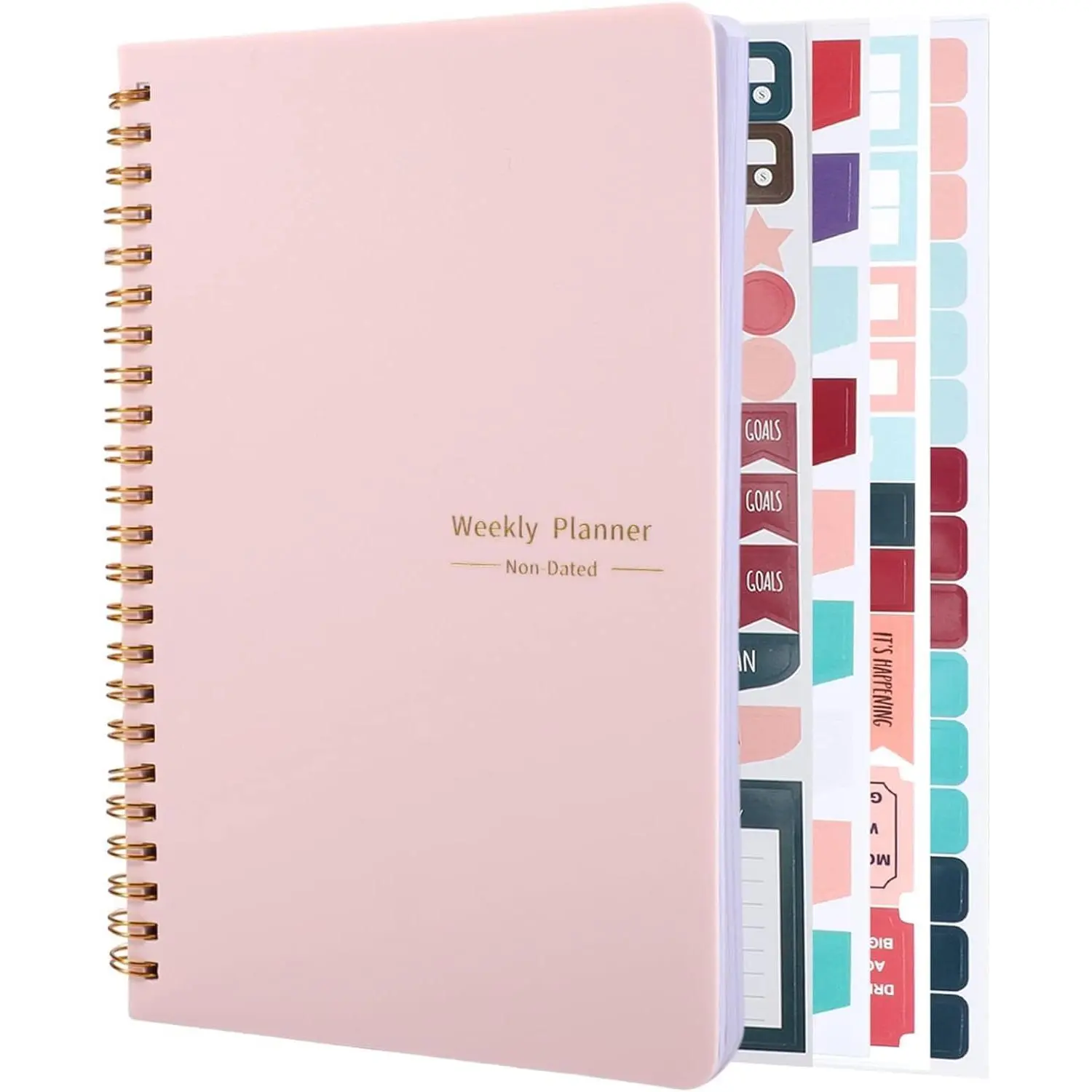 A5 Weekly Planner Notebook, 52 Week Undated Journal for Women,  | Spiral Binding, Stickers, Planners for , Work, Office, College, School Supplies for Girls, , Students, Teachers Gifts