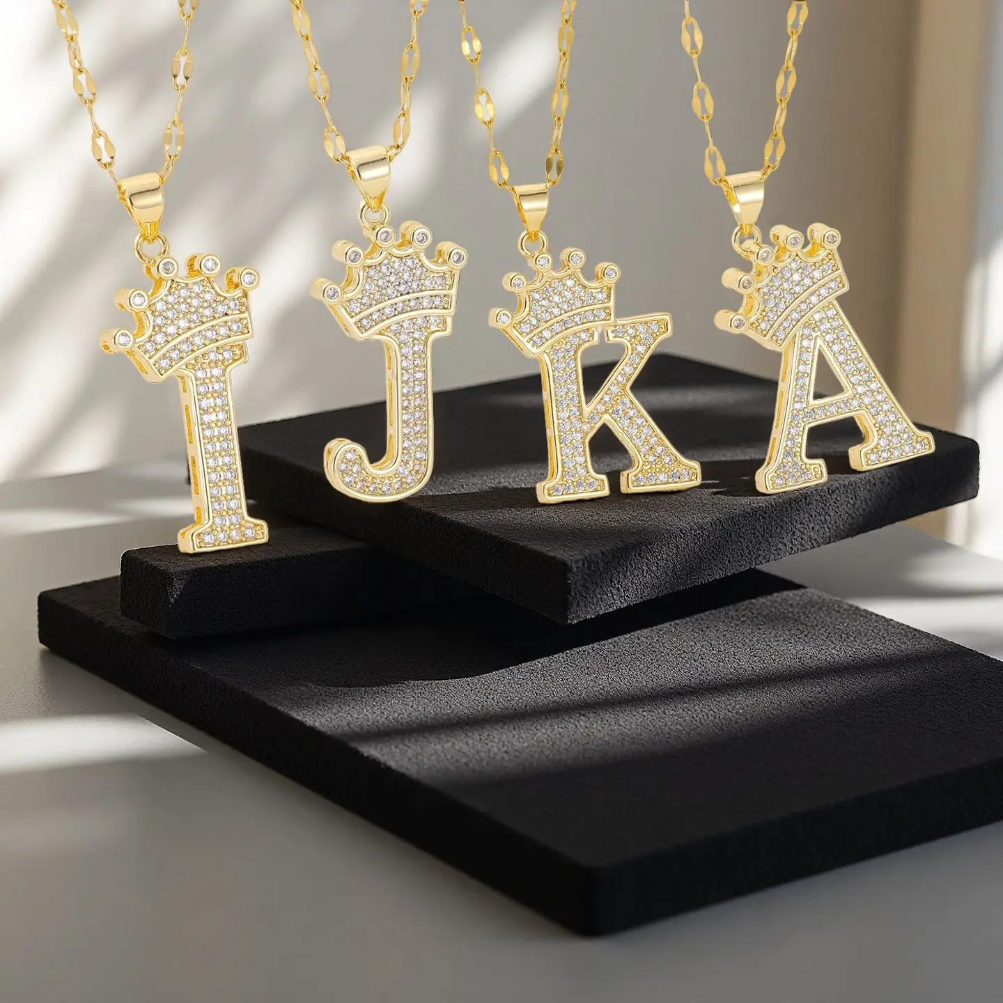 14K Gold Plated Crown Initial Necklace for Men Women, Bling Diamond A-Z Letter Crown Shiny Cubic Zirconia Monogram Pendant Necklace Name Jewelry Holiday Wear Accessories