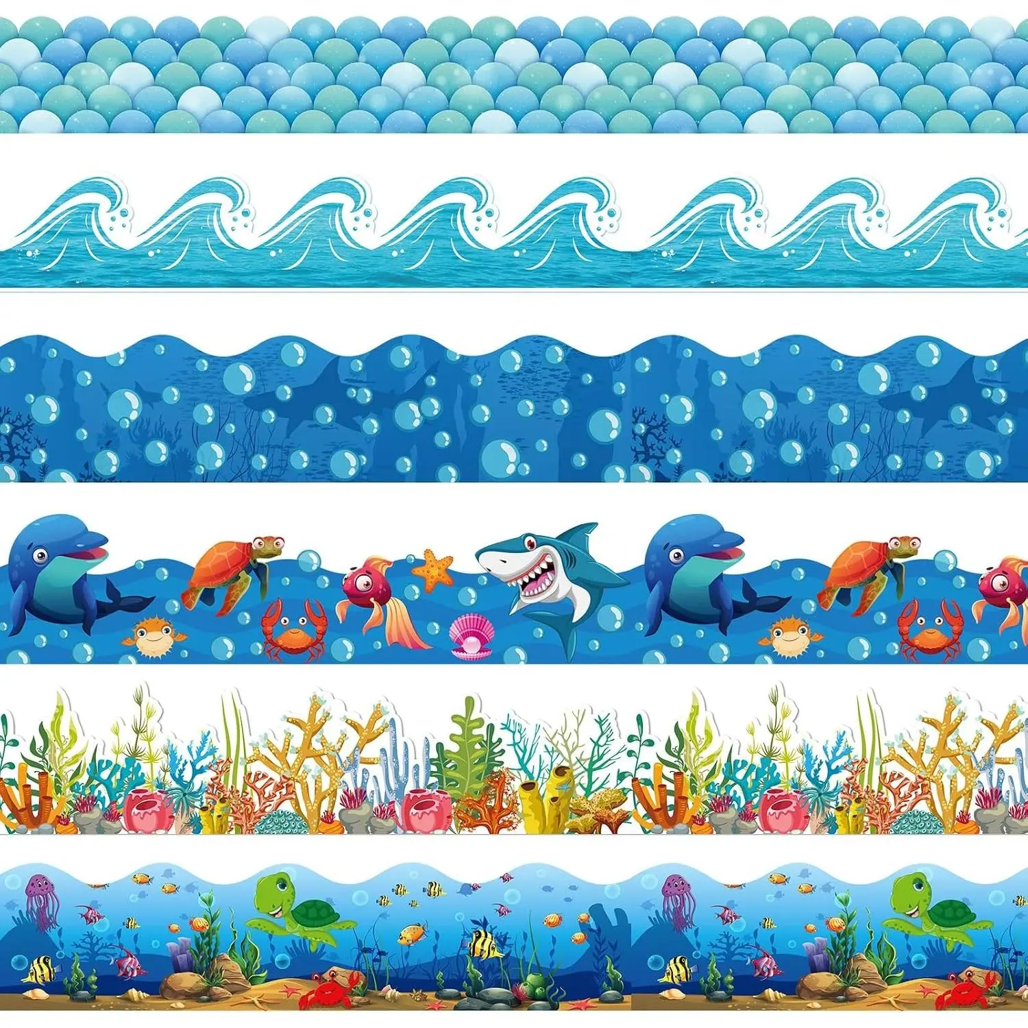 118 ft Borders for Bulletin Board Decoration, Summer Ocean Classroom Bulletin Board Borders Scalloped Trim for Vbs Office Whiteboard Chalkboard Poster Camp Party Decor