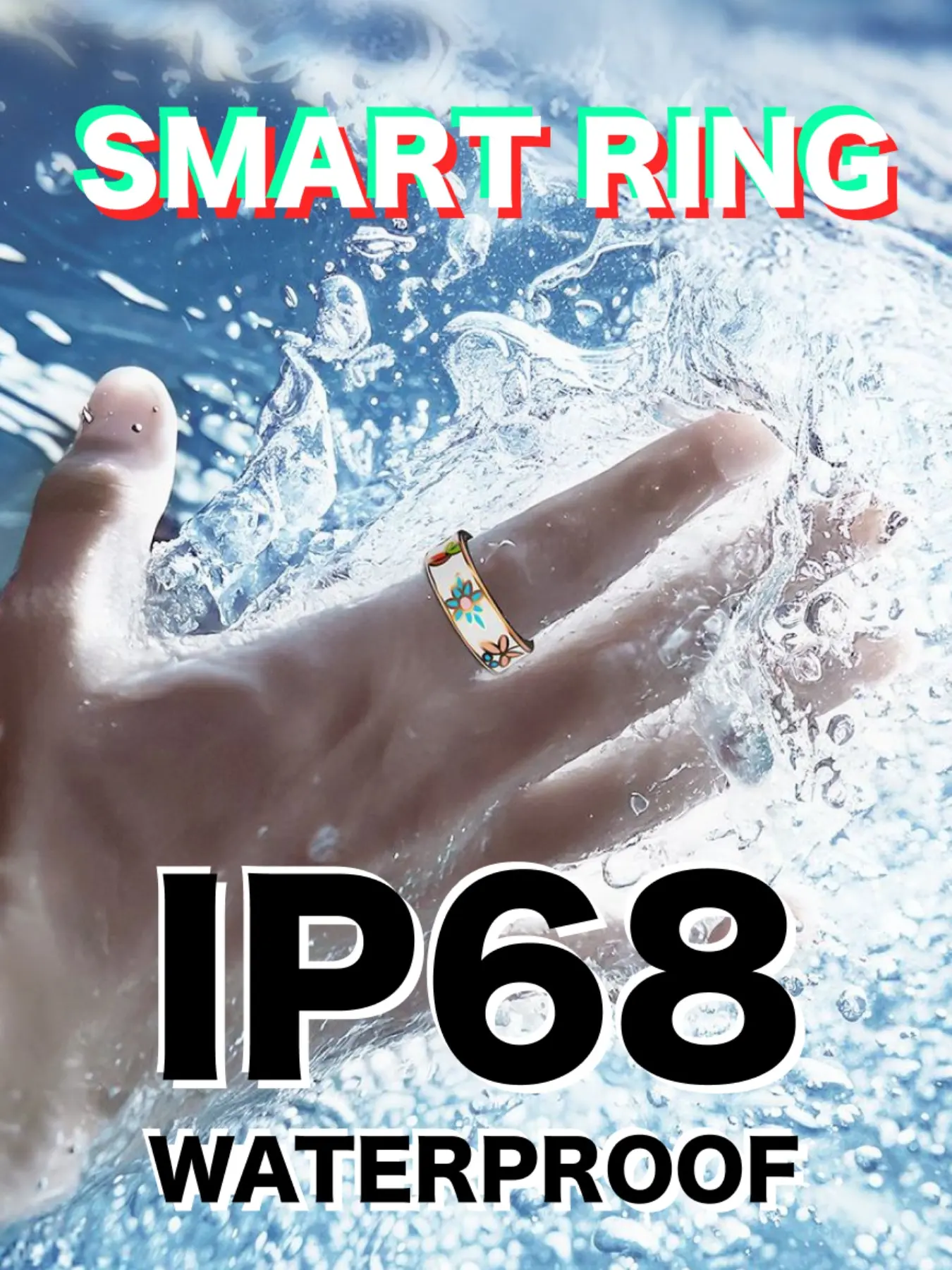 Smart Health Monitoring Ring, Floral Rose Gold Enamel, IP68 Waterproof, Bluetooth-compatible 5.2, Step Counter, Sleep Tracker, Heart Rate Monitor, Android iOS Compatible