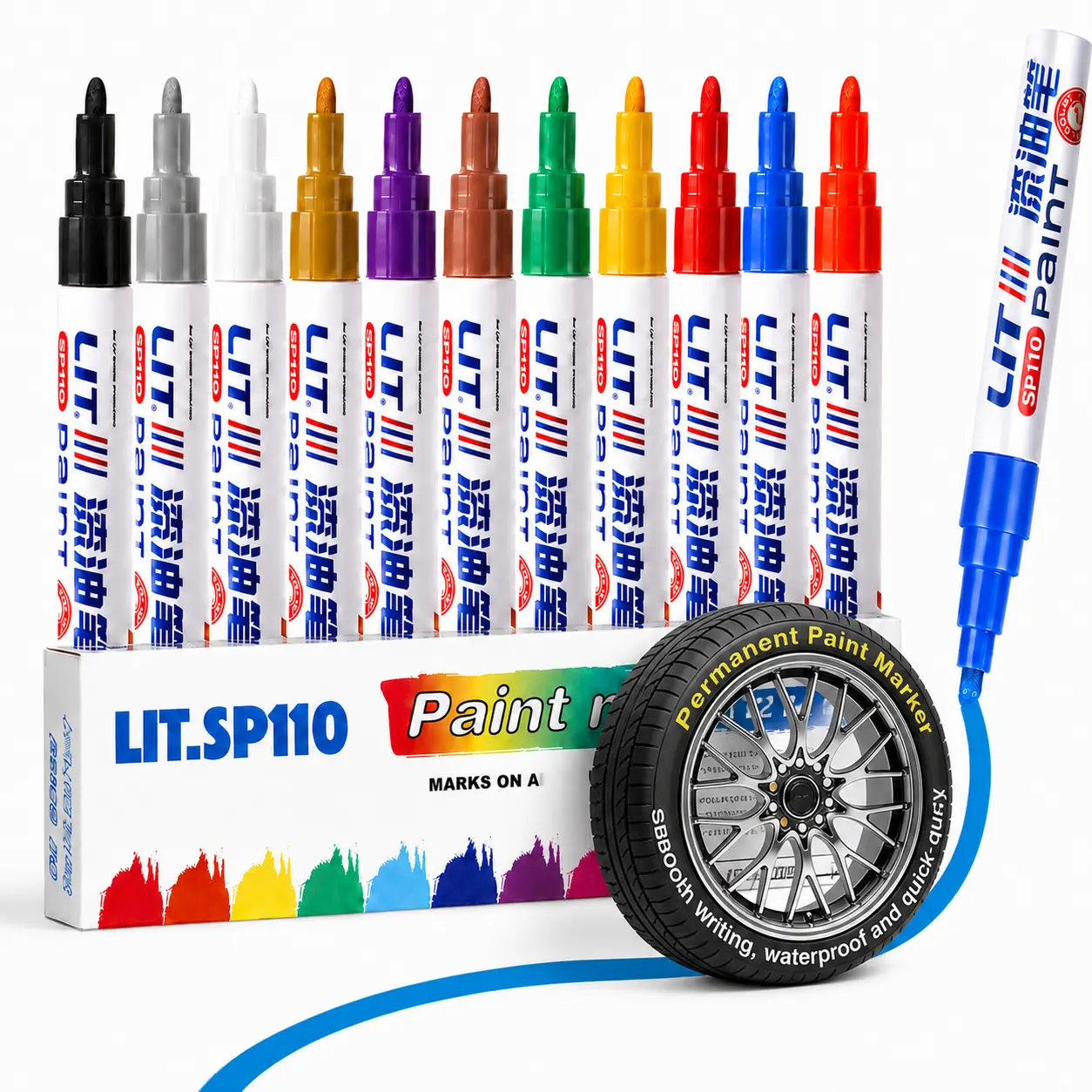 Paint Pens marking pens Permanent Markers - Waterproof 12 Colors Oil Based Paint Markers Quick Dry Fade Resistant Auto Detailing Tool for Tire,Car Rims, Rubber,Wood, Rocks, Metal, Canvas,Plastic,Dark Surface,Craft office Supplies,Medium Point Tyre Pencils