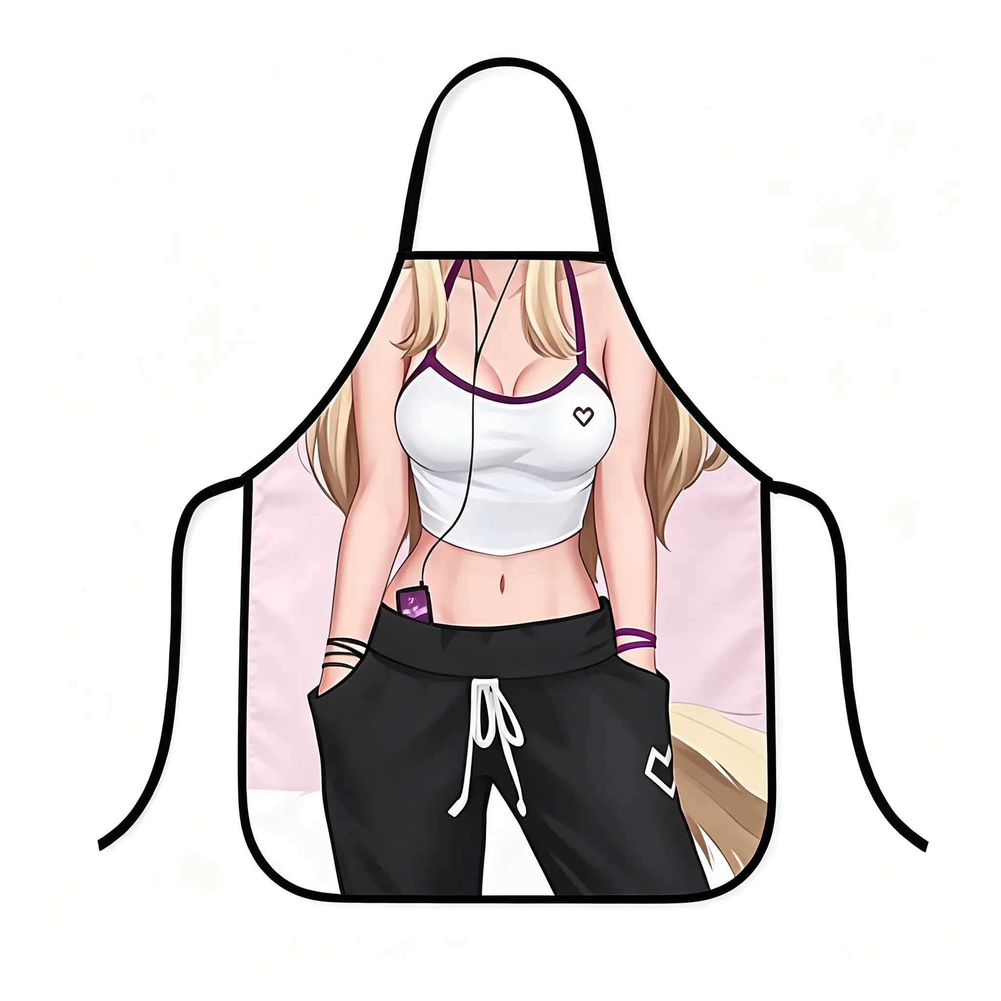Cute Blonde Anime Girl Print Kitchen Apron, Waterproof Oilproof Cooking Apron, Adjustable Neck Strap BBQ Baking Apron, Fun Gift for Anime Fans.1pc