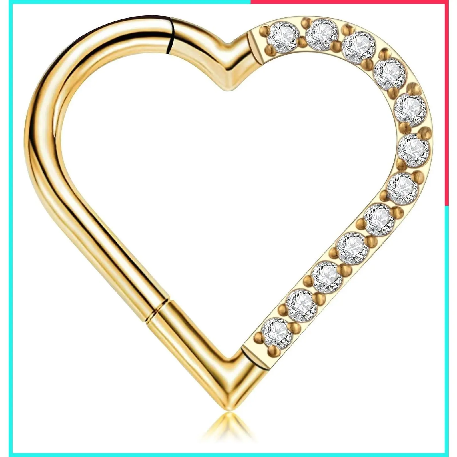 Heart Daith Piercing Jewelry 16G 8mm 10mm Left Ear - ASTM F136 Titanium Clicker Hoop Earrings for Women & Men