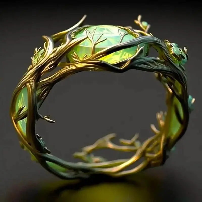 Women's Vintage Leaf Rings - Enchanted Forest Elven Twig Crystal Bohemian Fashion Jewelry, Fairy Nature & Forest Fairy Styles, Fairy Nature Rings, Forest Fairy Rings