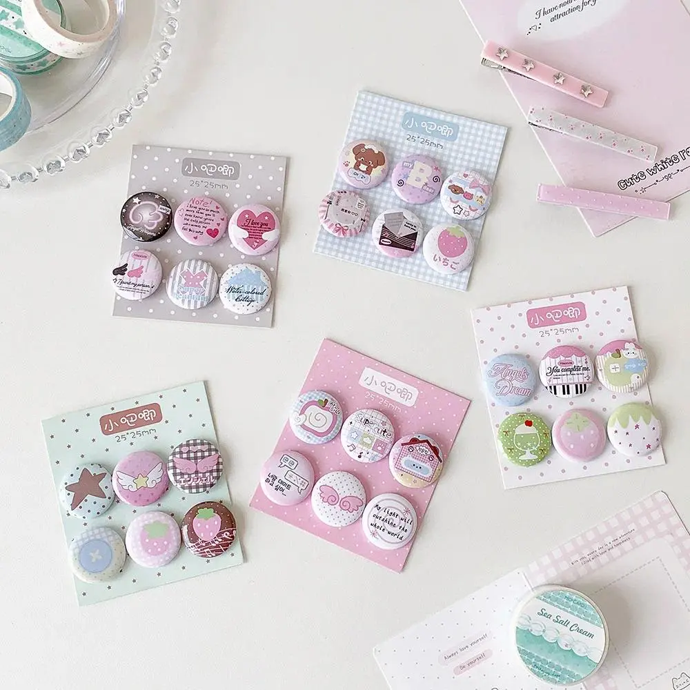 6pcs/Set Cartoon Angel Heart 25mm Mini Circular Badge Student Backpack Decoration Brooch Set Pin Hook Girl Accessories