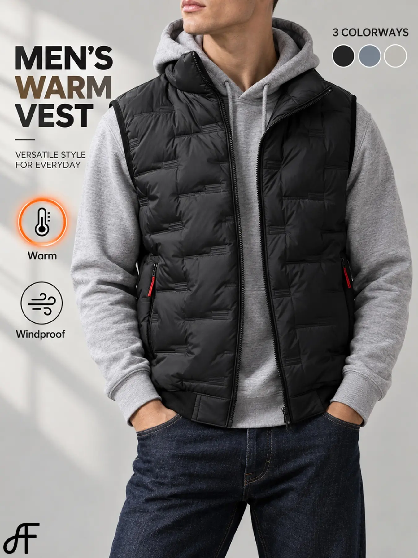 FF Men's Lightweight Stand Collar Zip-Up Sleeveless Jacket, Winter WarmQuilted Puffer Vest, Outerwear with Inner Pockets | Versatile Casual Streetwear, Outdoor Hiking, Camping & Travel Layering Essential