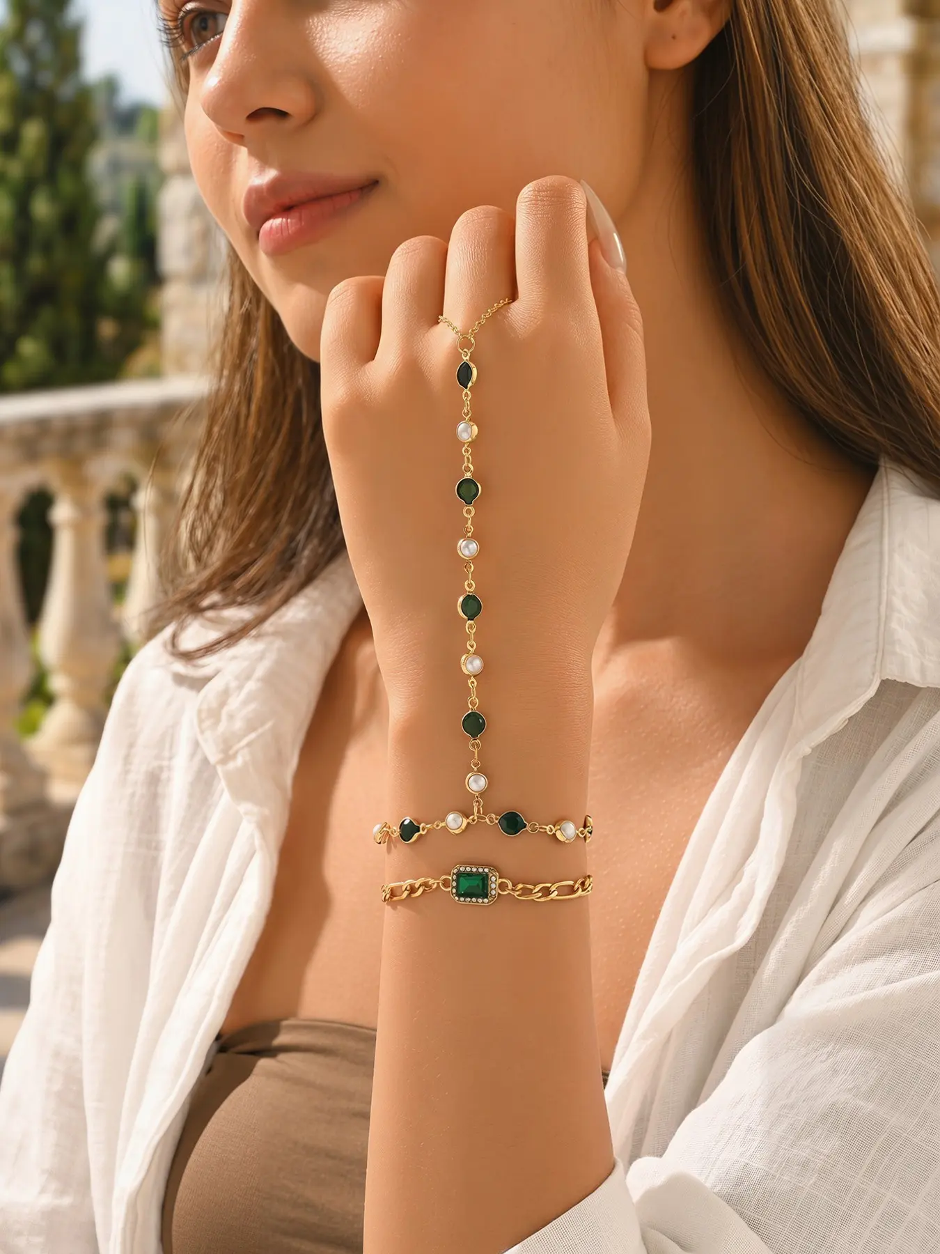 Elegant Pearl Rhinestone Finger Cuffs, Stylish Layered Bracelet Set, Perfect for Daily Wear and Photoshoots, Handmade Adjustable Design