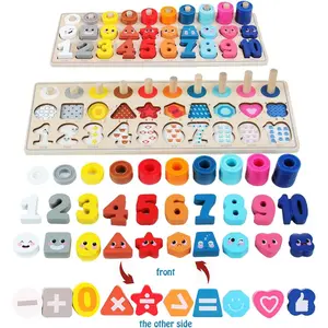 Wooden Montessori Toys for Kids, Toddler Number Puzzles Sorter Counting Shape Stacker Stacking Game Preschool Toys for Boy Girl Learning Education Math Blocks Chunky Puzzles Gift for Toddlersfidget toys
