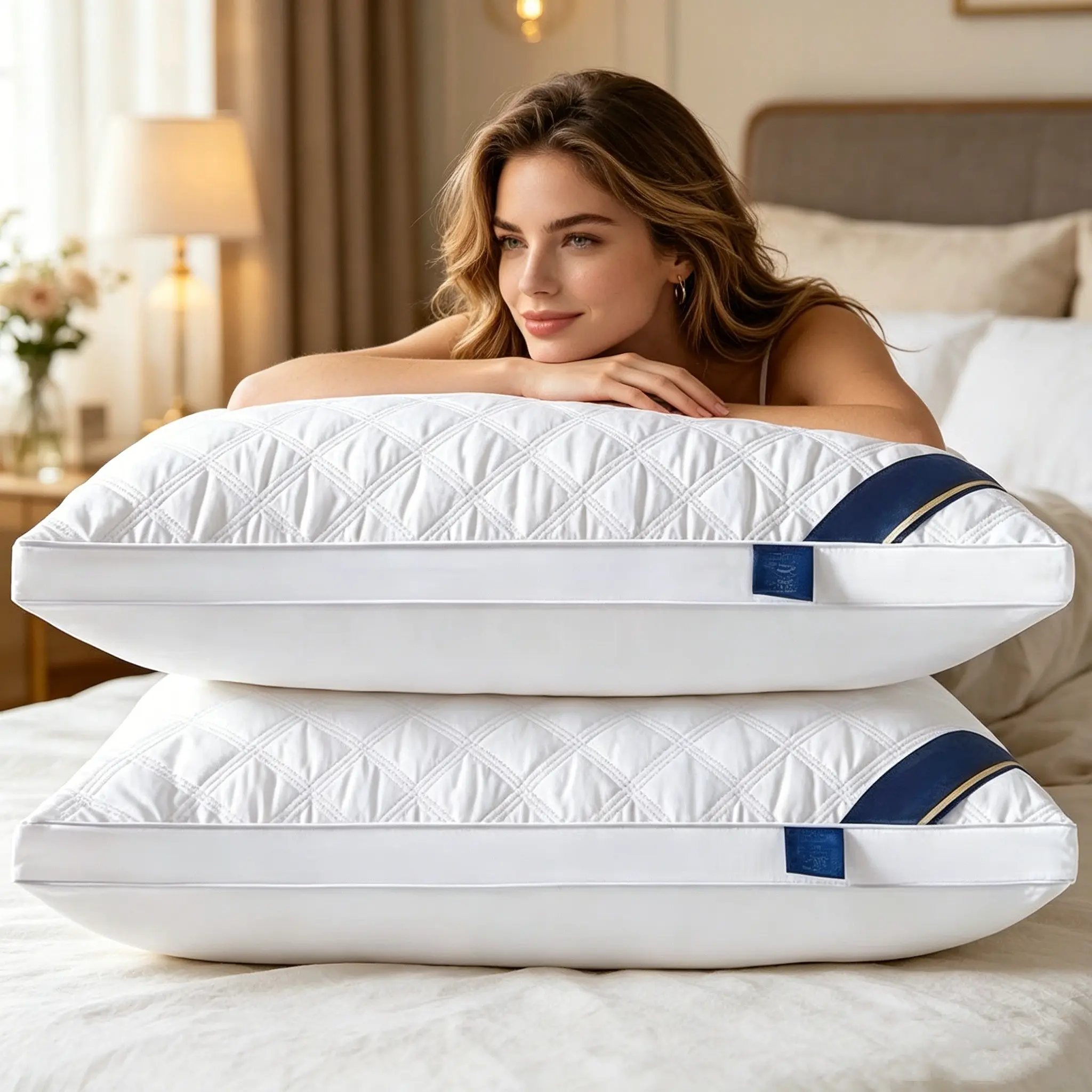 High-End Pillow Set, Soft Medium Feel, Premium Fabric, Comfortable Touch, RV Bed Pillows, Elegant Design, Ideal for Luxury Hotels