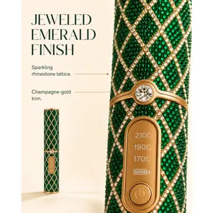 Rechargeable Cordless Mini Flat Iron, Emerald Rhinestone Decor Hair Straightener, Adjustable Heat Portable Hair Tool for Travel & Daily Touch-Ups