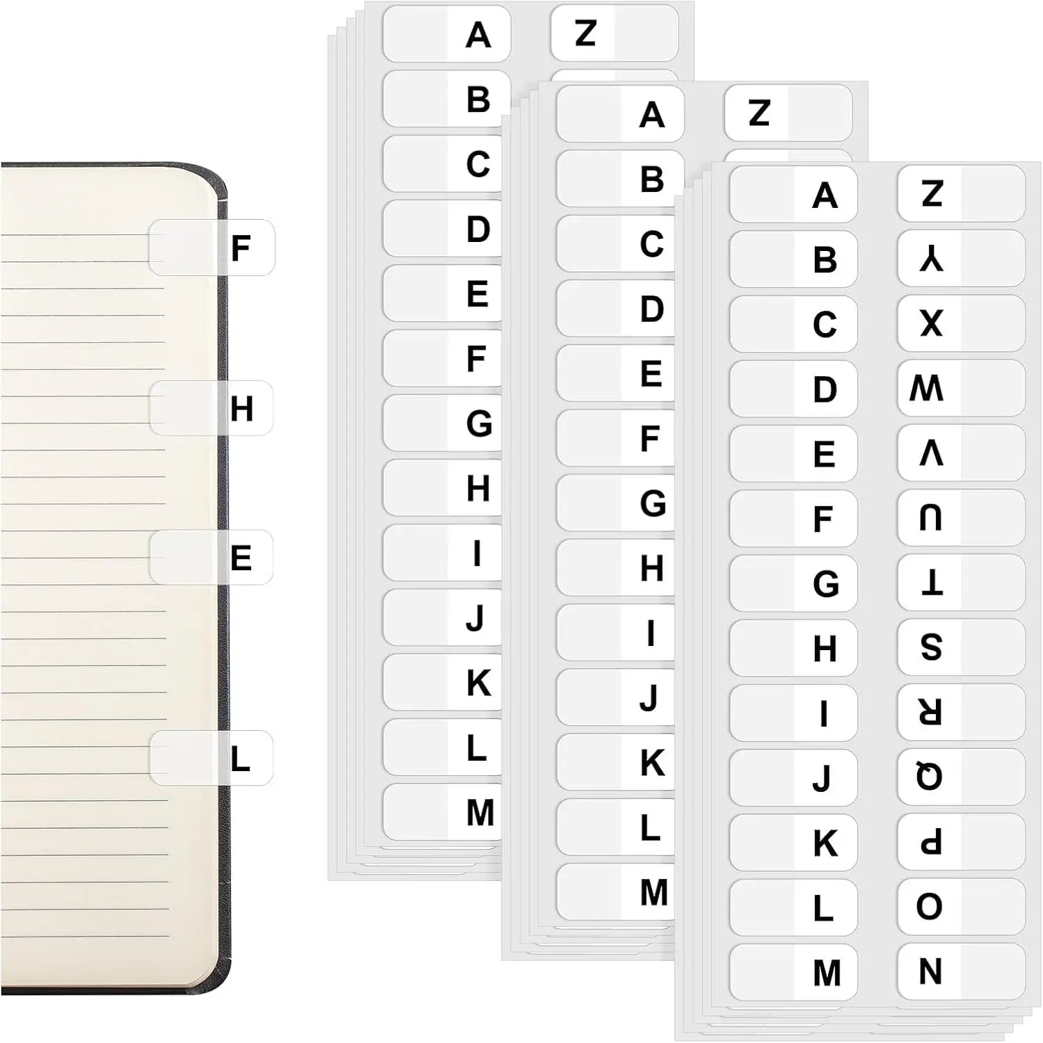 A-Z Sticky Tabs, Alphabet Tabs Self Adhesive A-Z Tabs Indexes Self-Adhesive Page Tabs ABC Tabs Transparent Permanent Alphabetical Tabs for Notebook, Textbook, Dictionary, (390 Pcs)