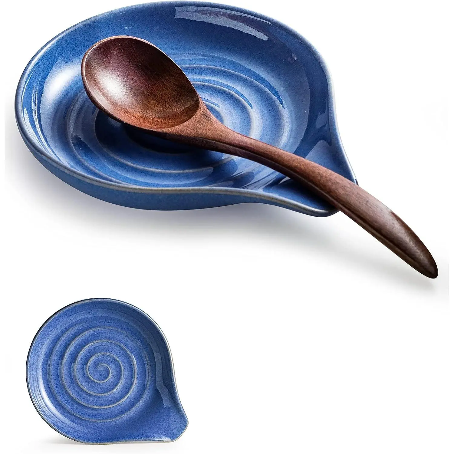 Spoon Rest, Large Ceramic Spoon Holder for Stove Top, Heat-Resistant Cooking Spoon Rest for Kitchen Counter Decor, 5 Inches, Blue