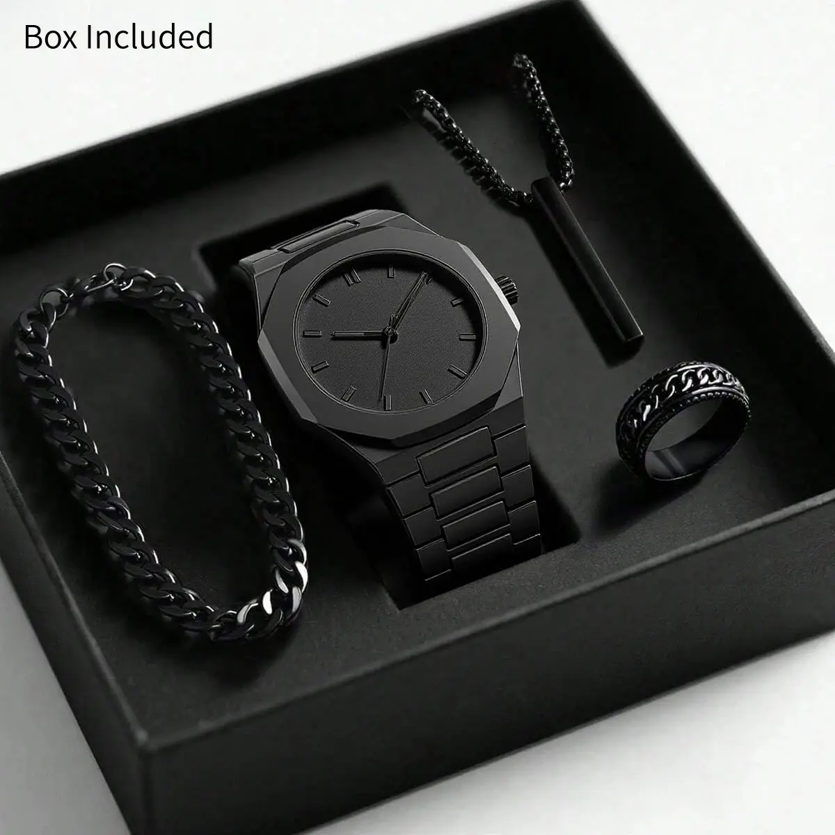 Sleek All-Black Men’s Business Casual Watch - 40mm Round Dial Quartz Wristwatch with Alloy Band