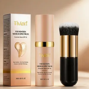 Tivlon Foundation Set, Color-Changing Moisturizing Liquid Foundation + Makeup Brush, Spf50 High Sun Protection, Natural Matte Flawless Concealer, Dry Skin Friendly