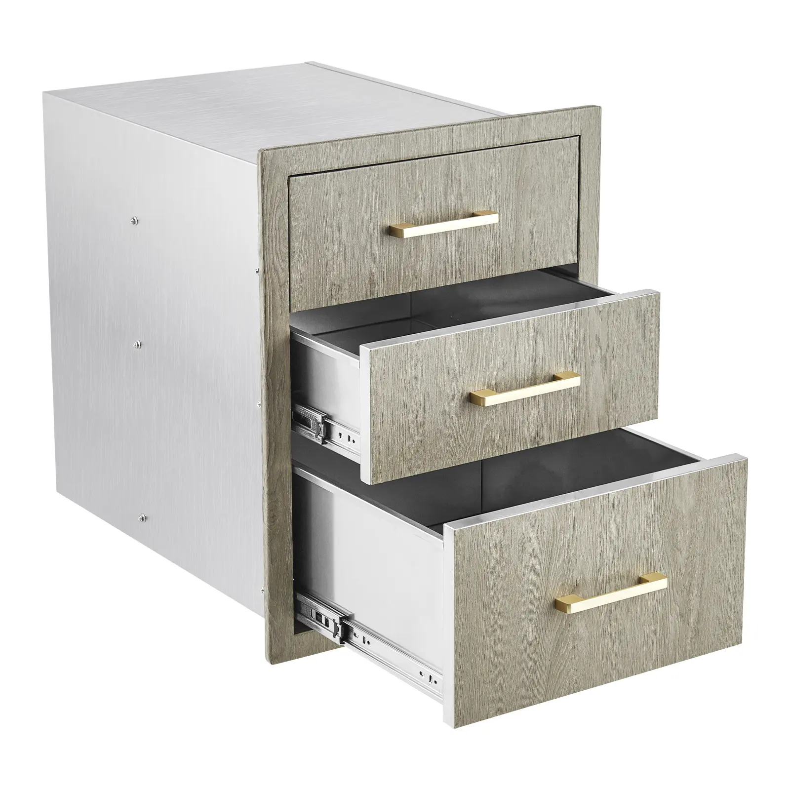 Stainless Steel Outdoor Kitchen Door Drawer Combo 38.2"W x 20.5"H x 22.6"D - Triple Drawers & Access Door, Propane Storage & Adjustable Garbage Ring, Weather-Resistant Flush Mount