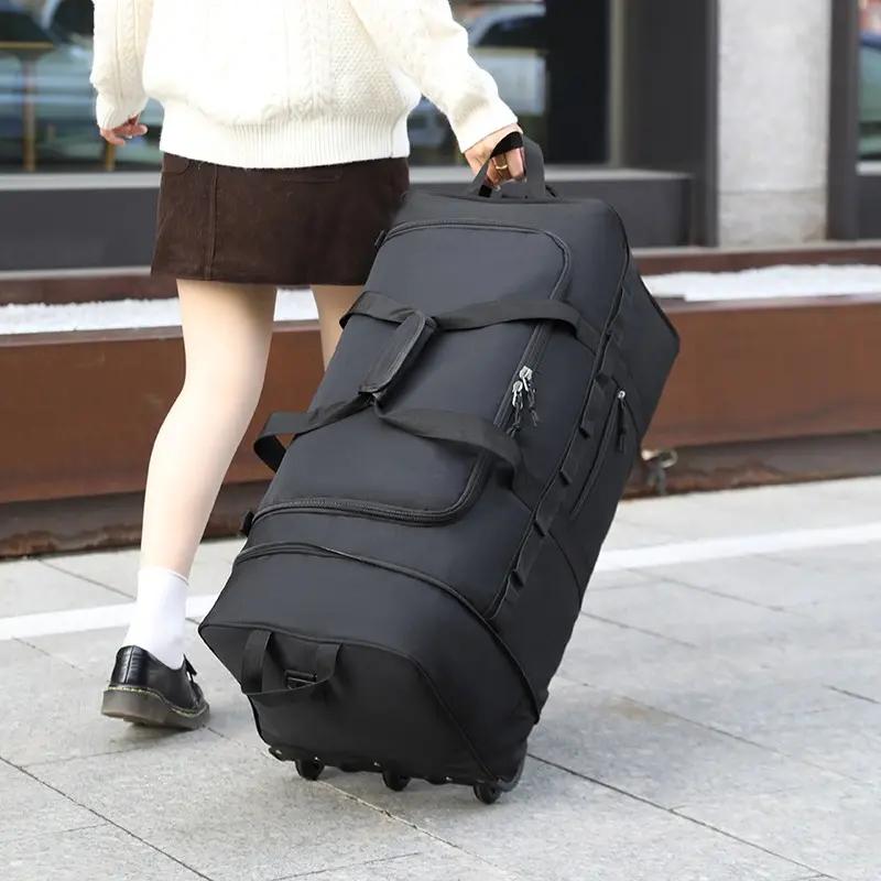 Large Capacity Rolling Luggage Bag, Durable Oxford Fabric, Handle Wheels, Ideal for Long Trips, Moving, Business Travel, Fitness Storage