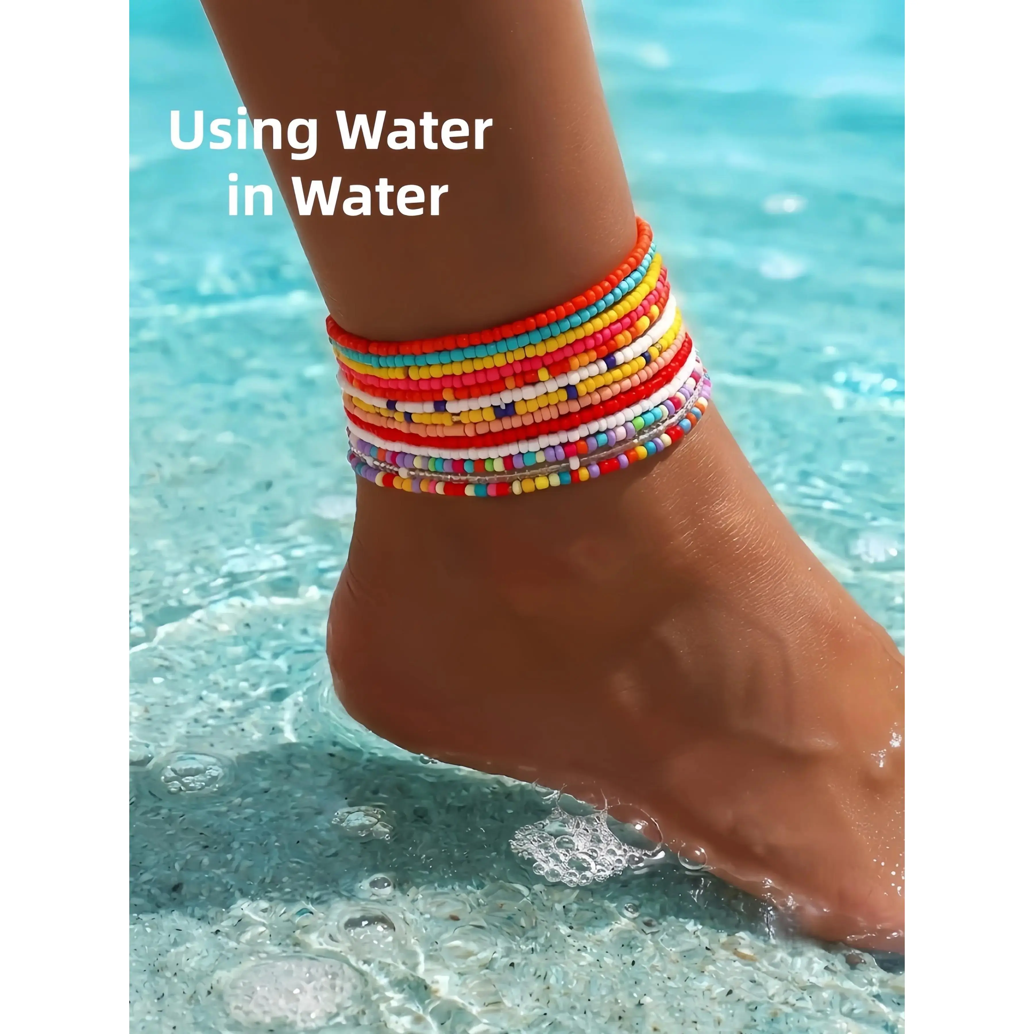13Pc Colorful Seed Bead Layered Anklets Set, Trendy Jewelry, Fashionable Accessory, Trendy Fashionable Accessories, Boho Beach Rainbow Ankle Bracelets Detachable design, Perfect for beach, music festivals, Handmade beaded craft