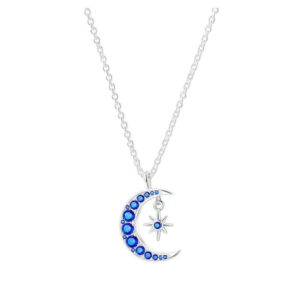 Blue Gemstone Crescent Moon Charm Necklace Nights Sky Celestial Inspired Gift for Her Lunar Moon Jewelry