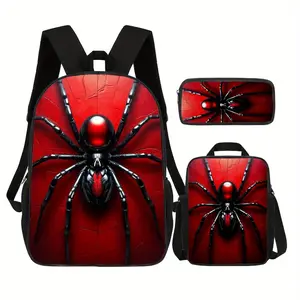 This stylish 3-piece spiderweb-print backpack set includes a 17-inch backpack, a matching lunch bag, and a pencil case.Lightweight and durable, it's suitable for everyday errands, city trips, office use, or as a unique Halloween or birthday gift.