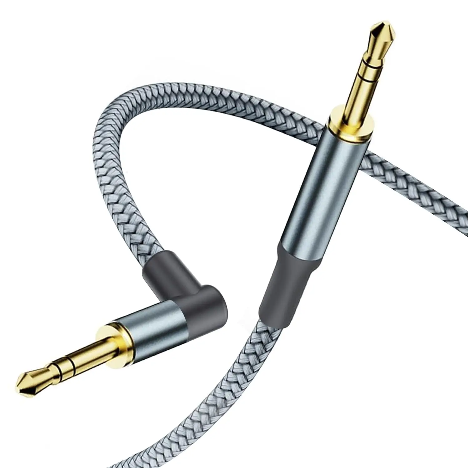 3.5mm Male to Male Right Angle TRS Stereo Aux Connector Cord - 90° Nylon Braided, Hi-Fi Sound, Noise-Reducing, Durable, Portable, 3.94FT/1.2M Audio Accessories for Headphones, Cell Phones, Digital Plug Devices, Mp3 Players