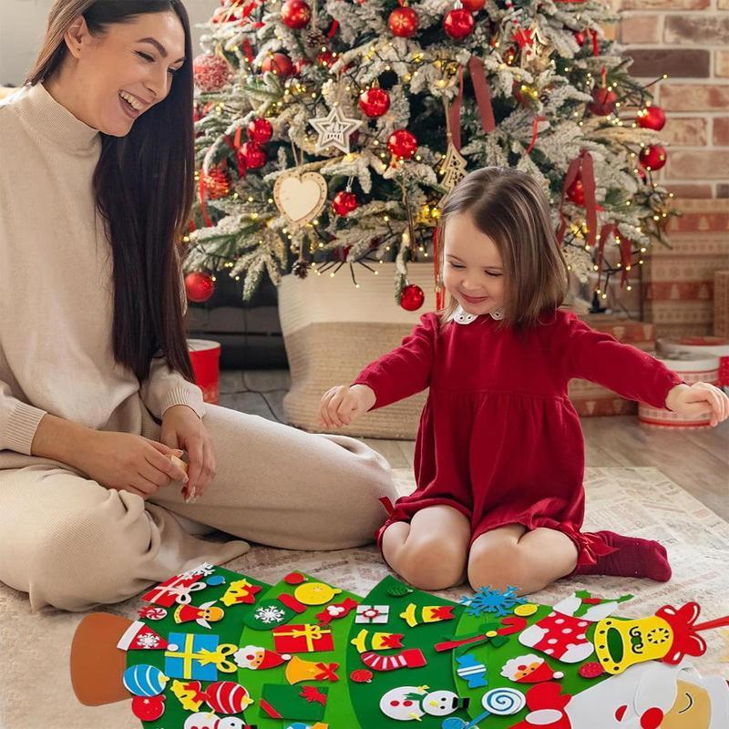 Felt Artificial Christmas Tree Set - Christmas Decorations 2025 with 45 Detachable Ornaments & LED Lights| DIY Wall Hanging Kit for Kids, Christmas gifts, Christmas party,Home Party Gift