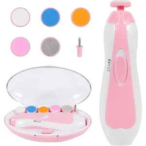 Electric Baby Nail Trimmer Low Noise Safe Nail Clipper Kit with Light 6 Replaceable Grinding Heads, Trim Polish Fingernails Toes for Infant Toddler Adults, Pink