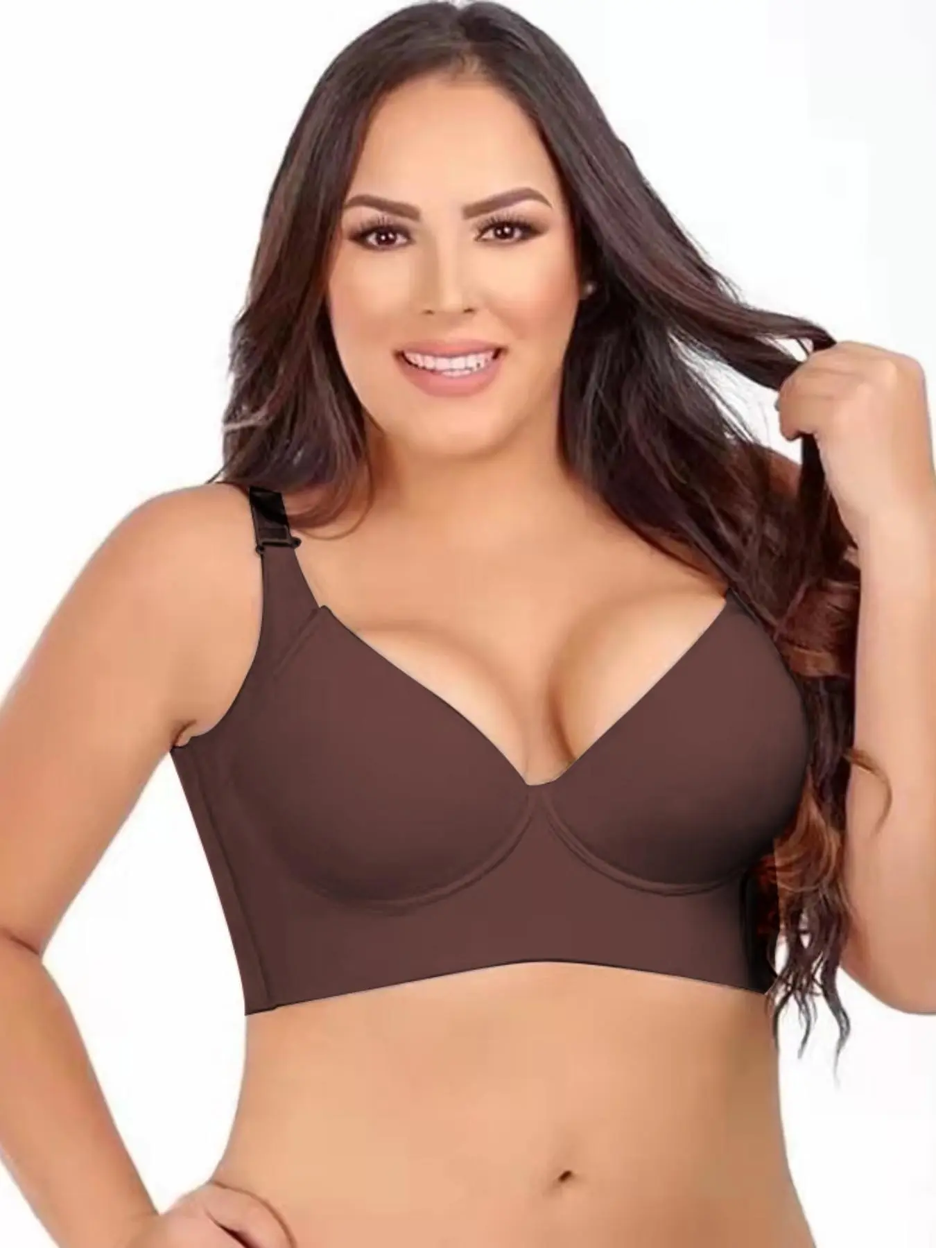 [Plus Size] Solid Color Nylon Seamless Backless Bra, Casual Comfortable Breathable Push Up Bra for Daily Wear, Women's Lingerie for All Seasons