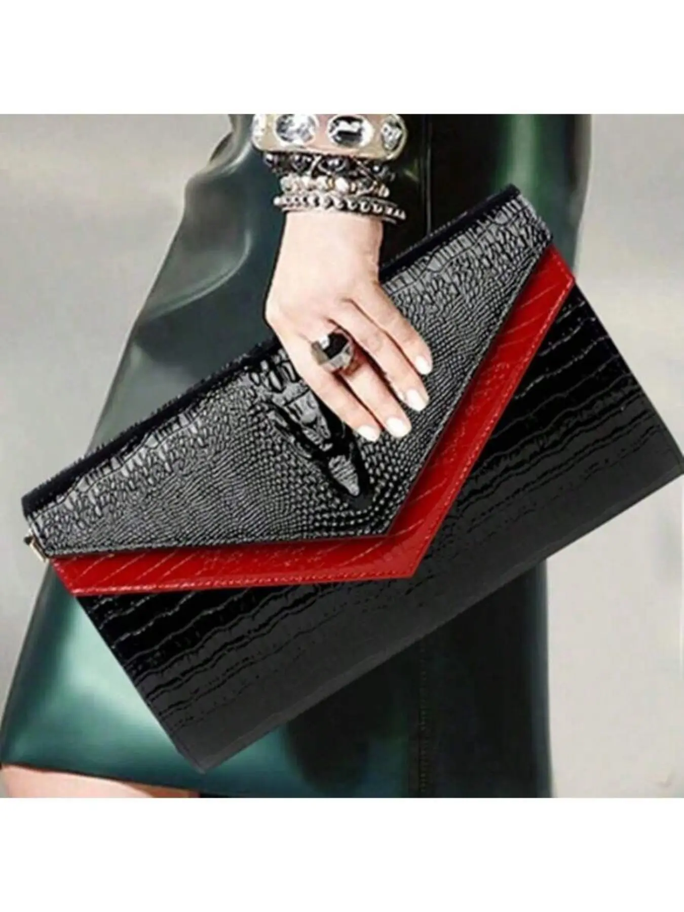 Fashionable New Evening Bag, Luxurious PU Leather Wristlet, Elegant Crocodile Pattern, All Seasons Handbag, Unique Personality Design, Wristlet Clutch