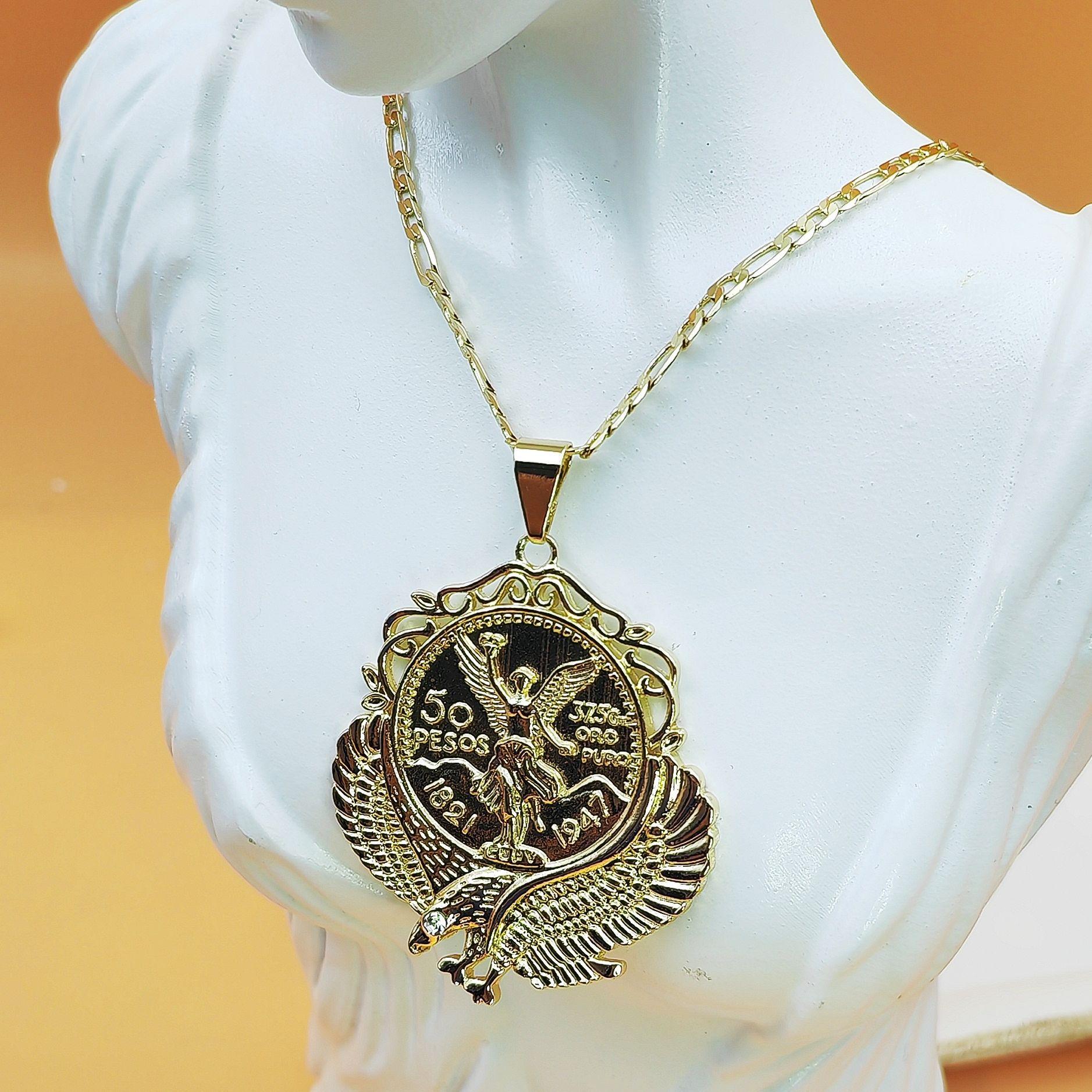 18K Gold Plated Vintage Liberty Coin Pendant Necklace, Statue of Liberty & Eagle Design, Retro Commemorative Coin Long Sweater Chain, Trendy Aesthetic Jewelry for Women, Perfect for Daily & Casual Outfits